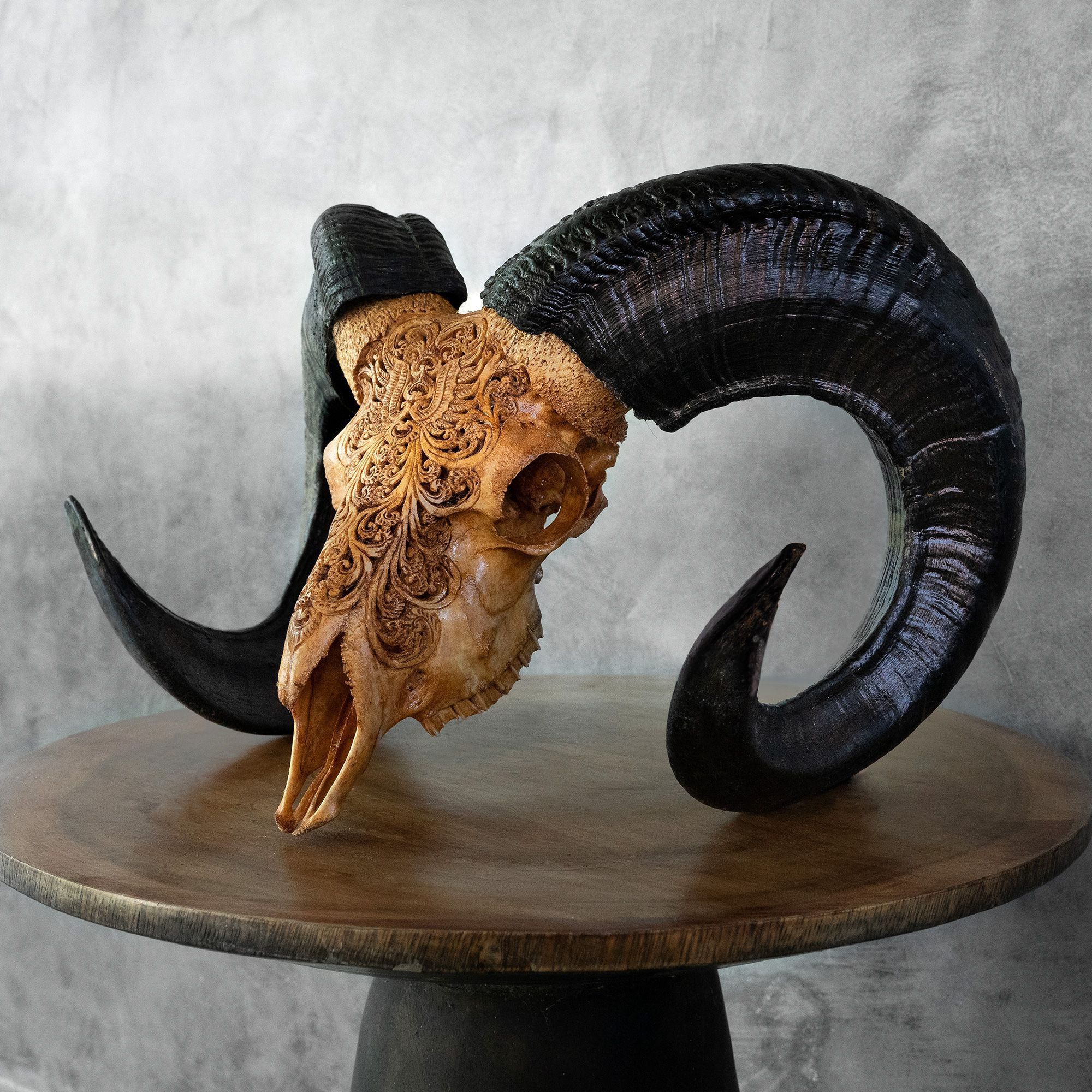 Carved Ram Skulls