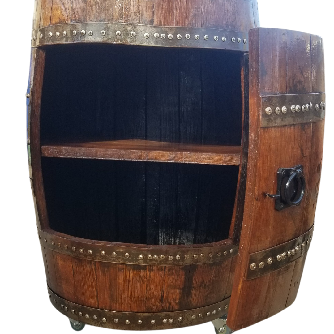Bourbon or Wine Barrel Single Door Cabinet/ 2 Shelves / LED Light with Remote