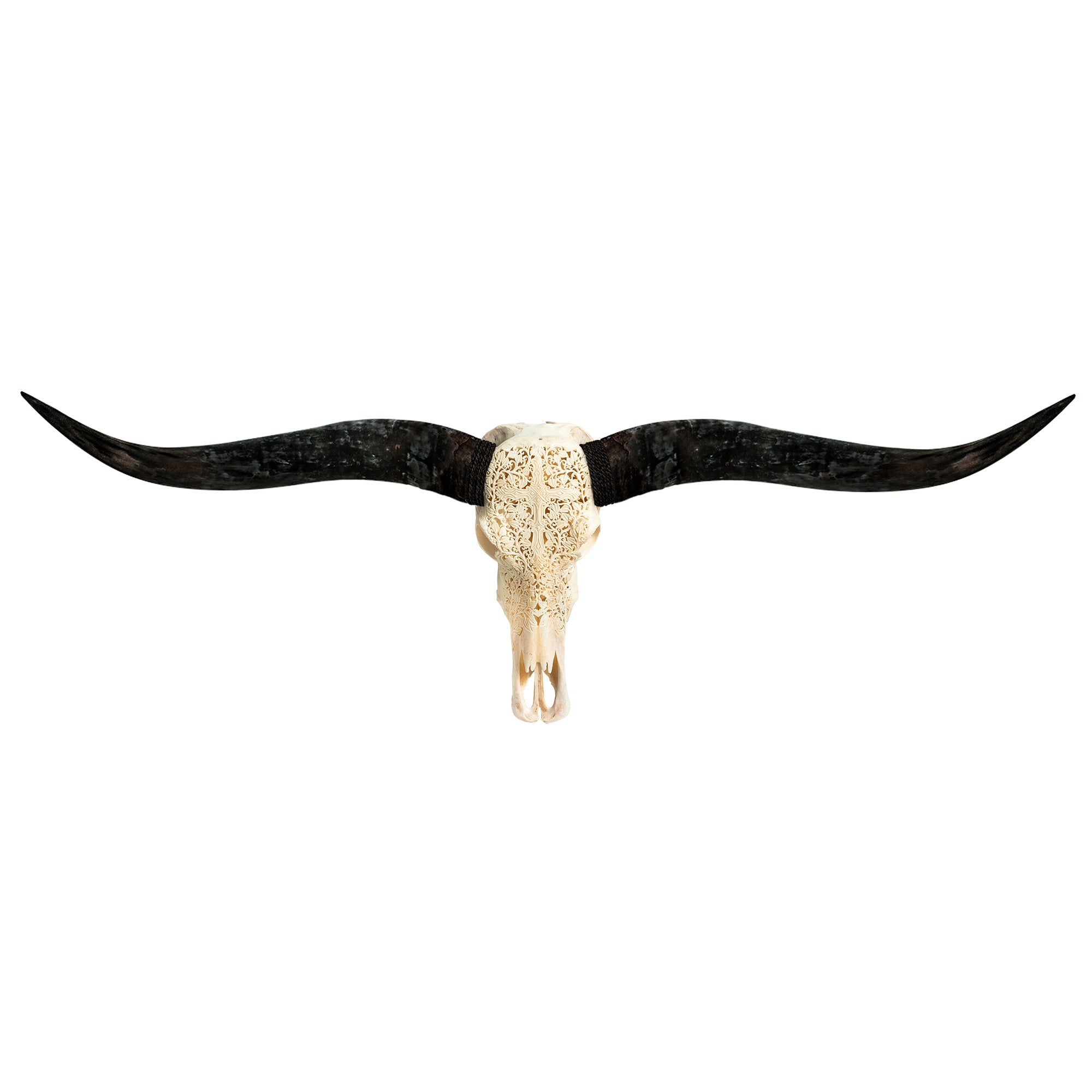 Hand Carved Longhorn Skull - Gothic Cross