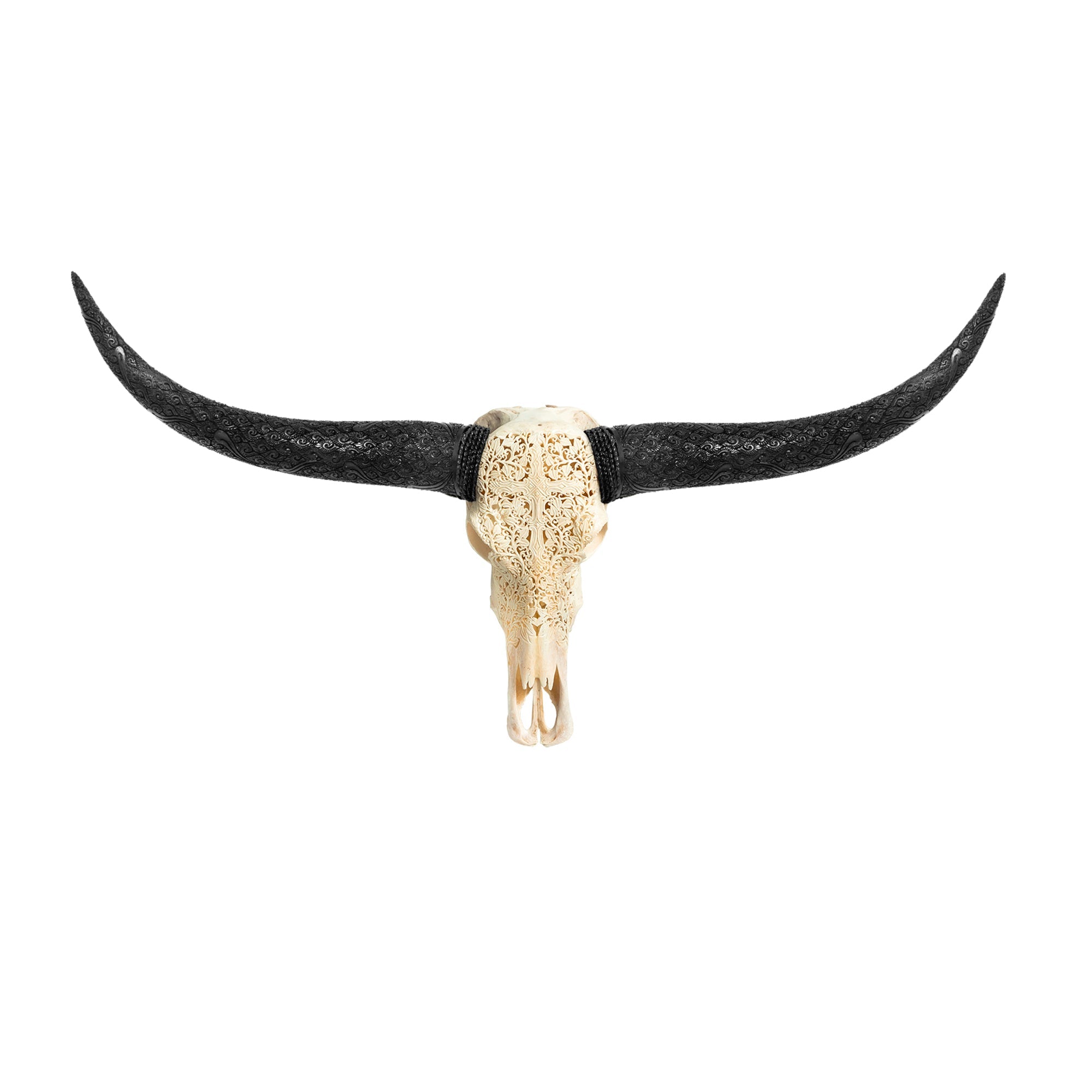 Hand Carved Longhorn Skull - Gothic Cross