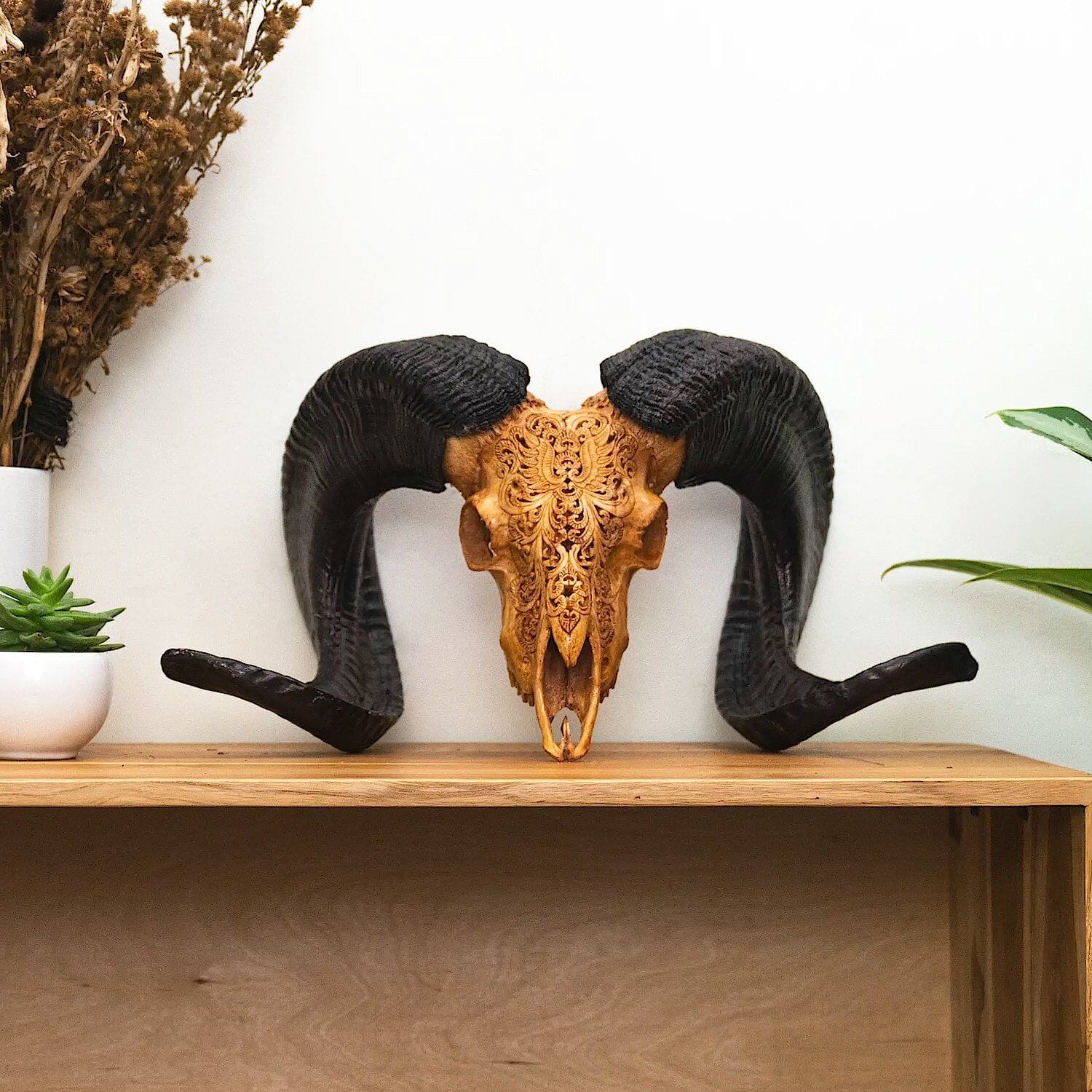 Hand Carved Ram Skull - Antique Phoenix