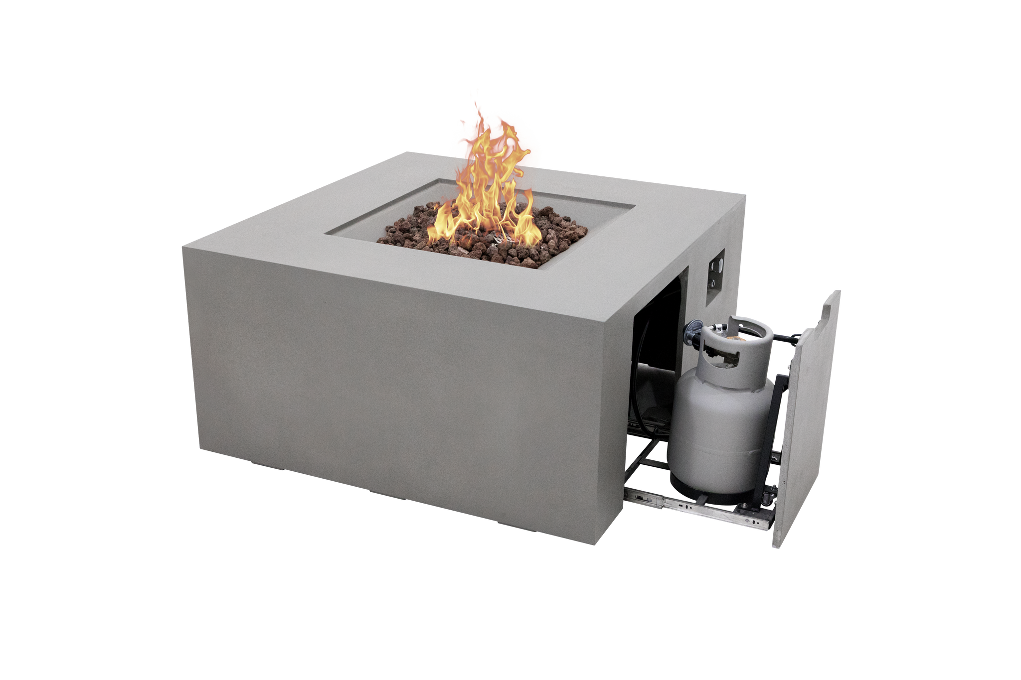 Rocky 43” Square Fire Table with Hidden Tank - Light Gray