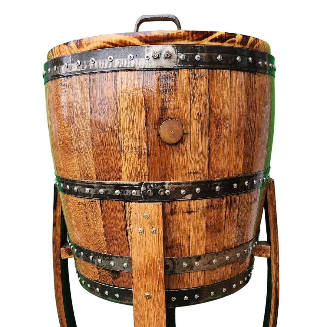 Barrel Cooler - Genuine Bourbon or Wine Barrel with Wheeled Casters