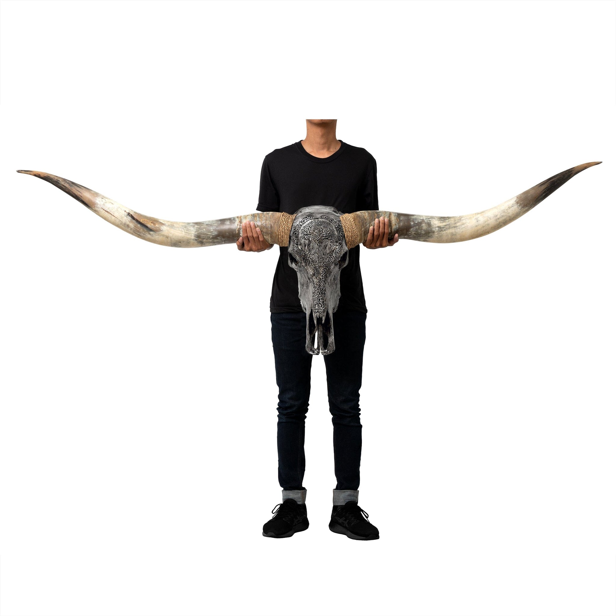 Hand Carved Longhorn Skull // XL Horns - Gray Yggdrasil