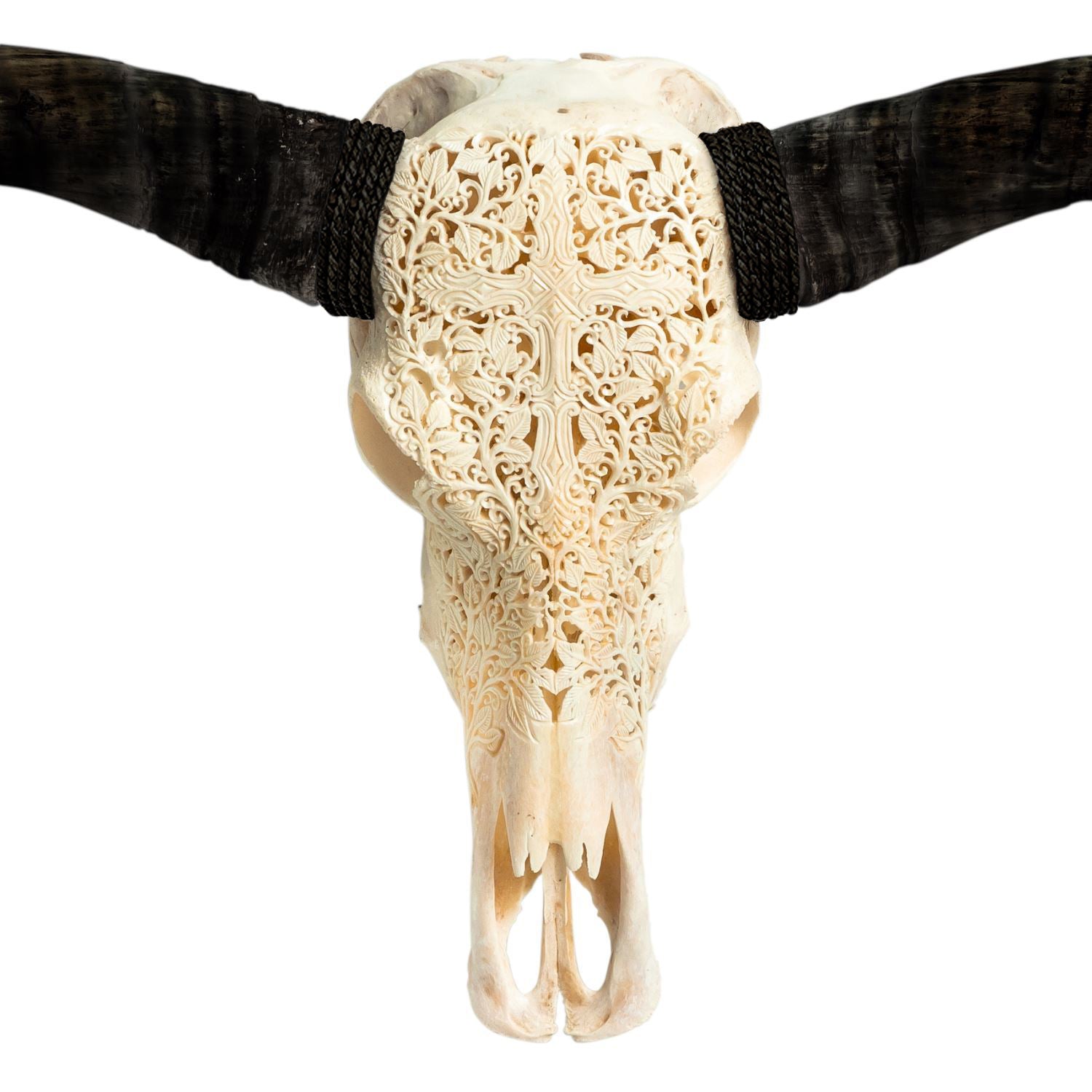 Hand Carved Longhorn Skull - Gothic Cross