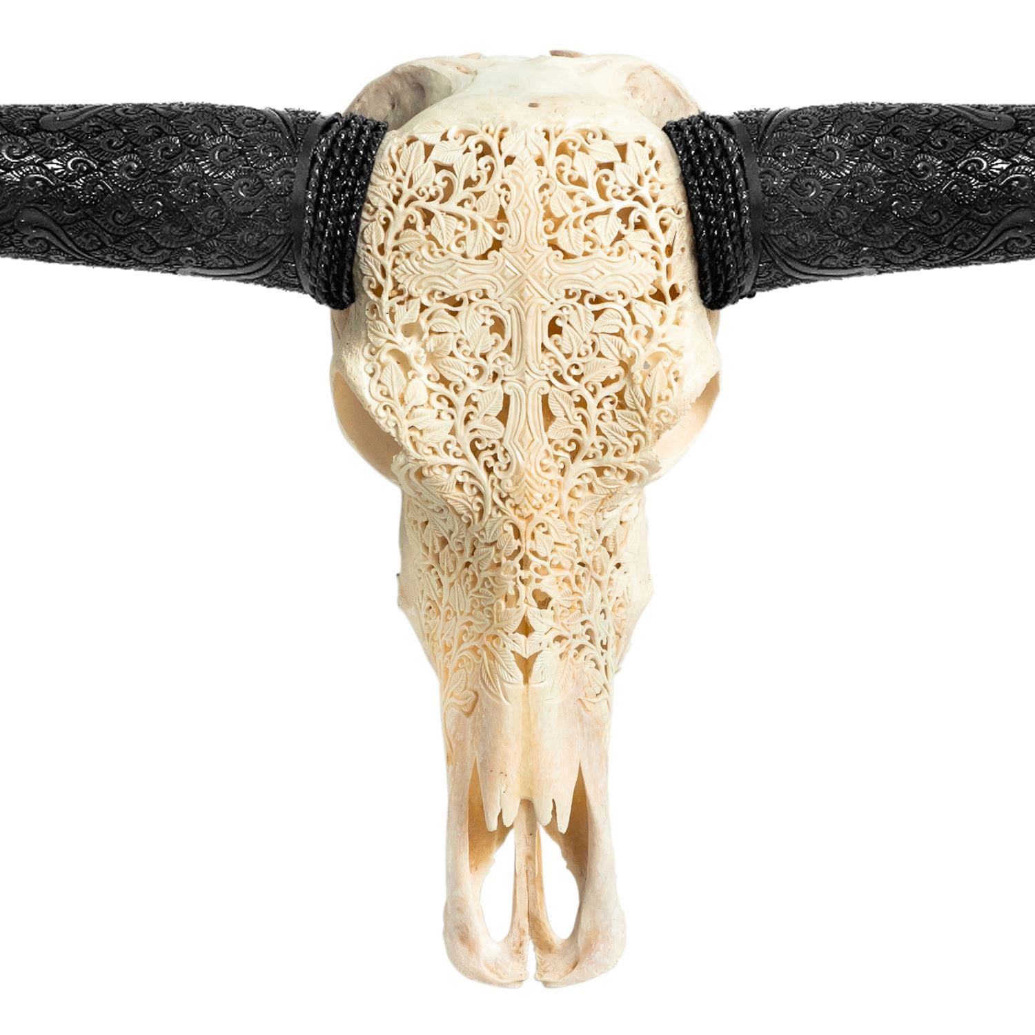 Hand Carved Longhorn Skull - Gothic Cross