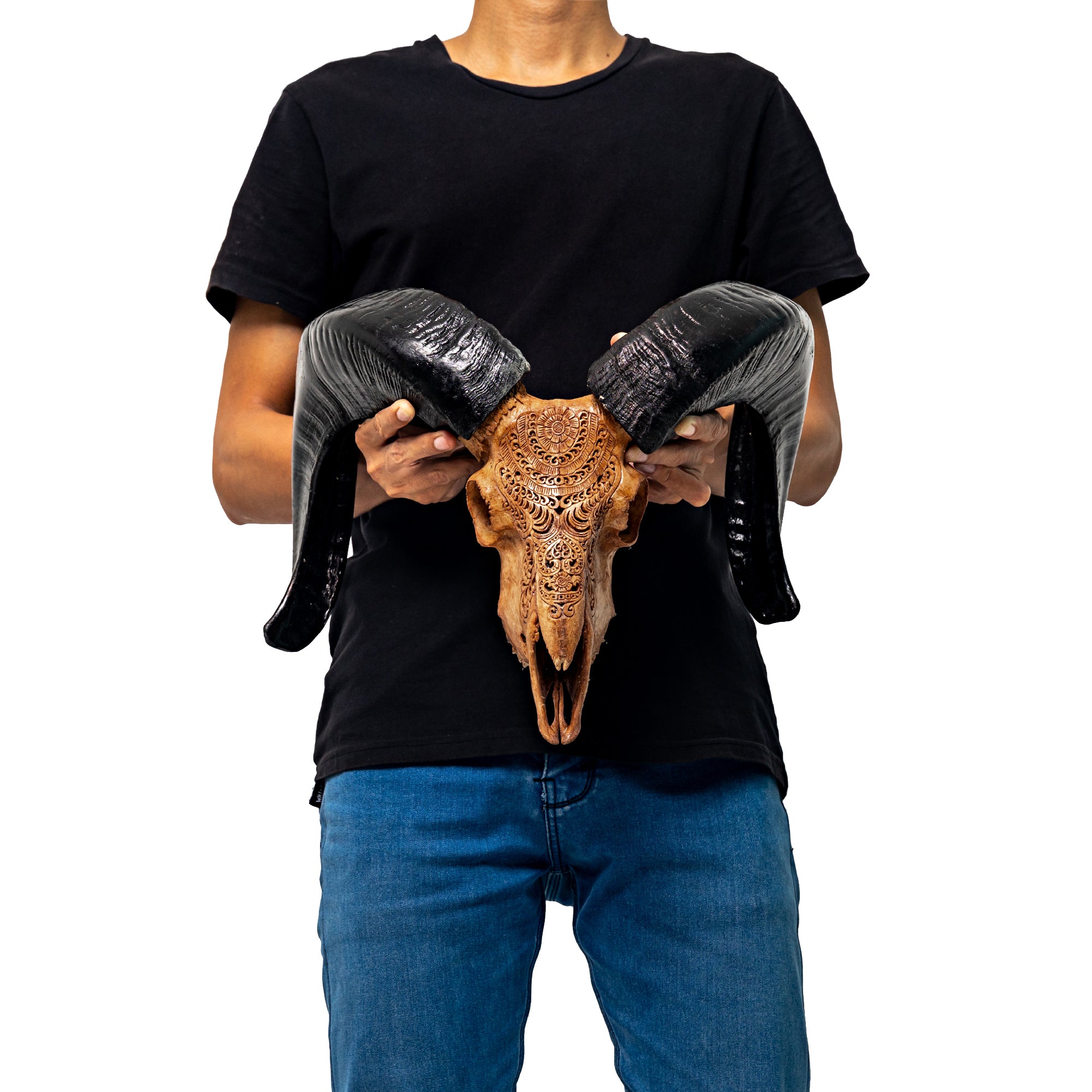 Hand Carved Ram Skull - Antique Boho