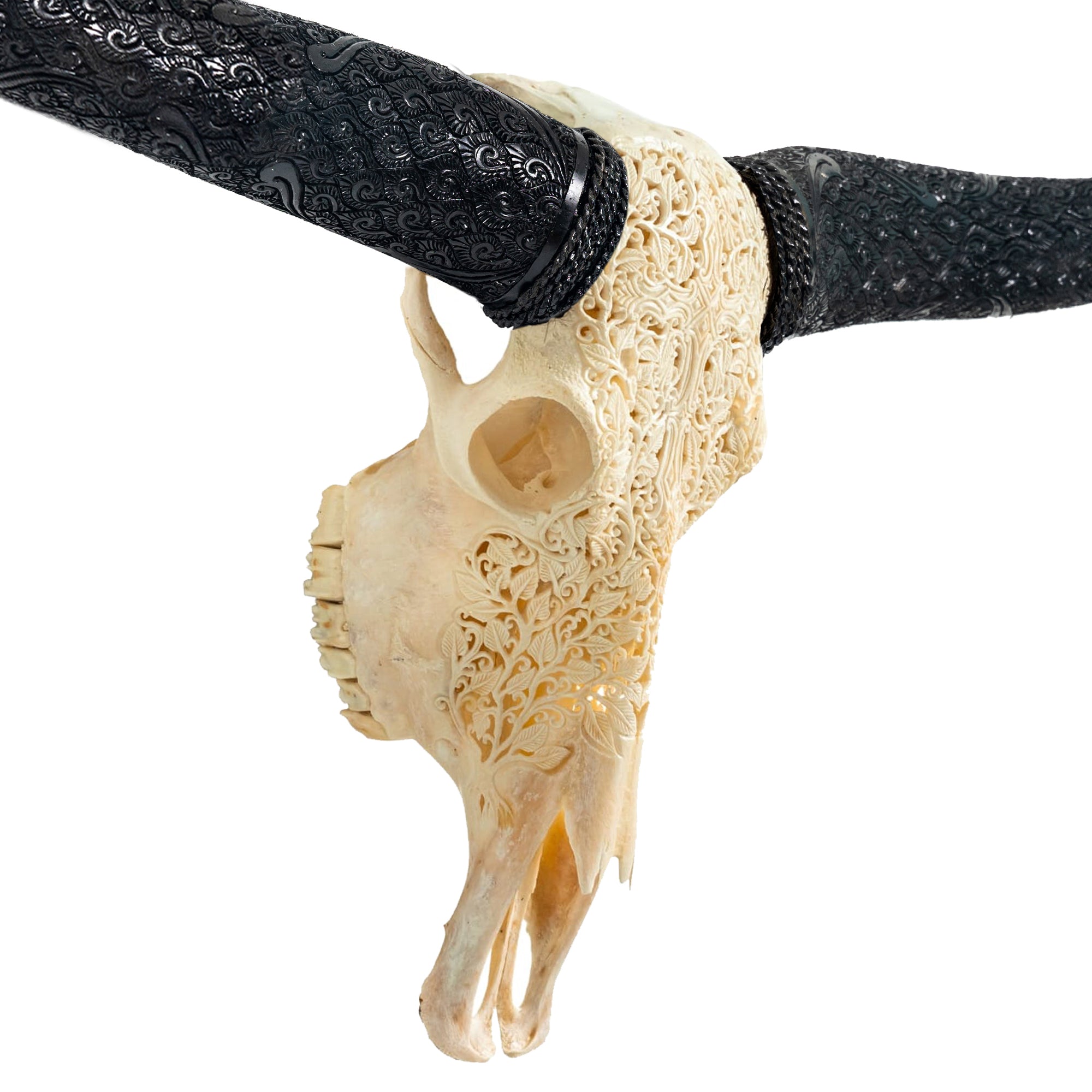 Hand Carved Longhorn Skull - Gothic Cross