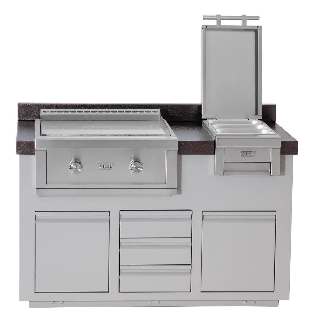 60" Alta - I (B) - Complete BBQ Island - Powder Coated - Includes Gran
Plancha & Fuego III - Food Warmer