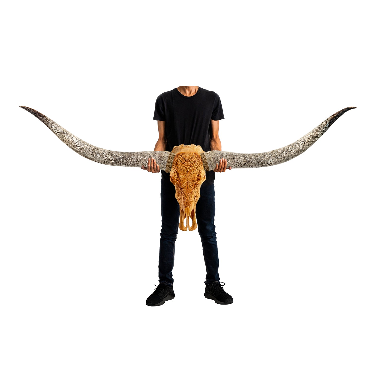 Hand Carved Longhorn Skull // XL Horns - Antique Boho