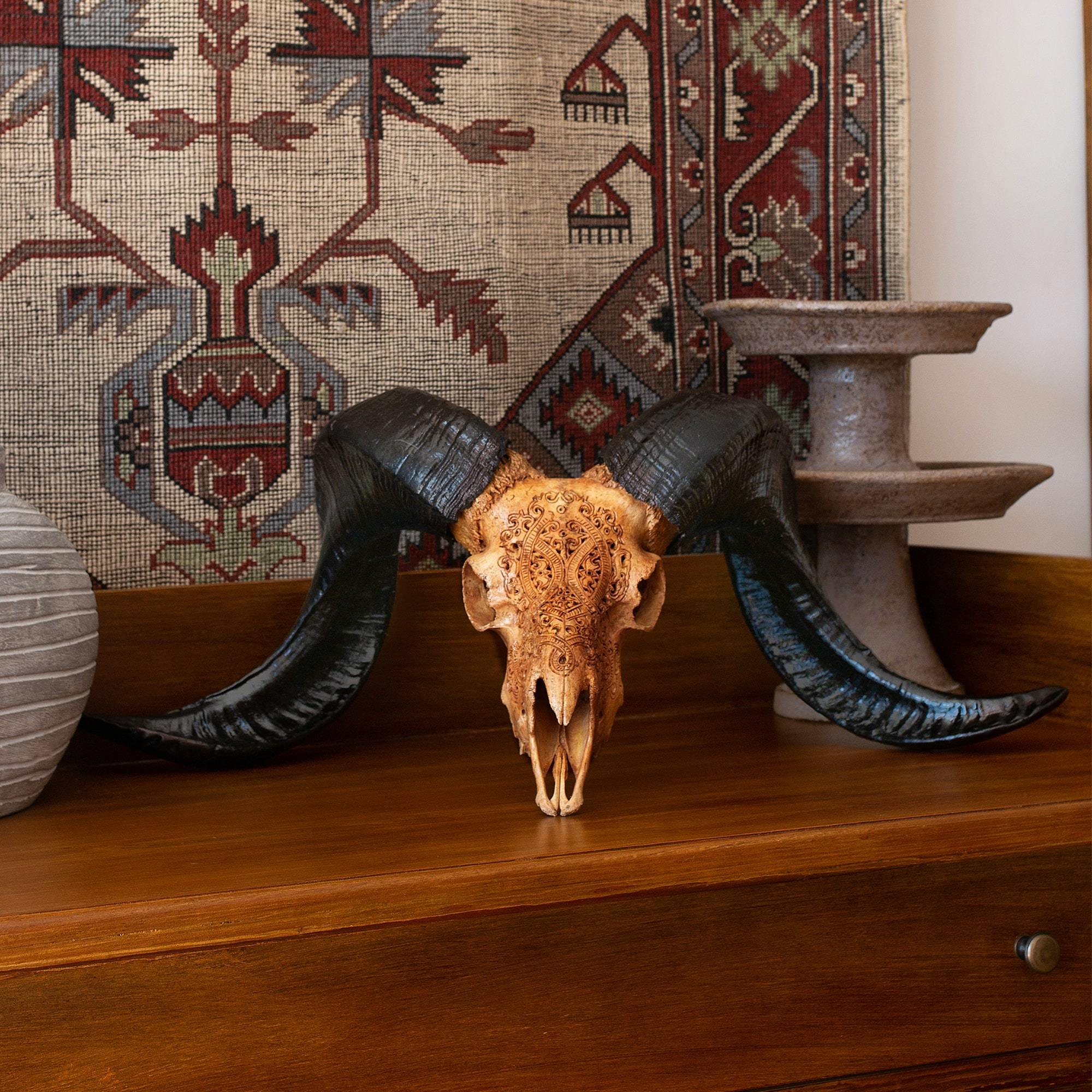 Hand Carved Ram Skull - Antique Phantom