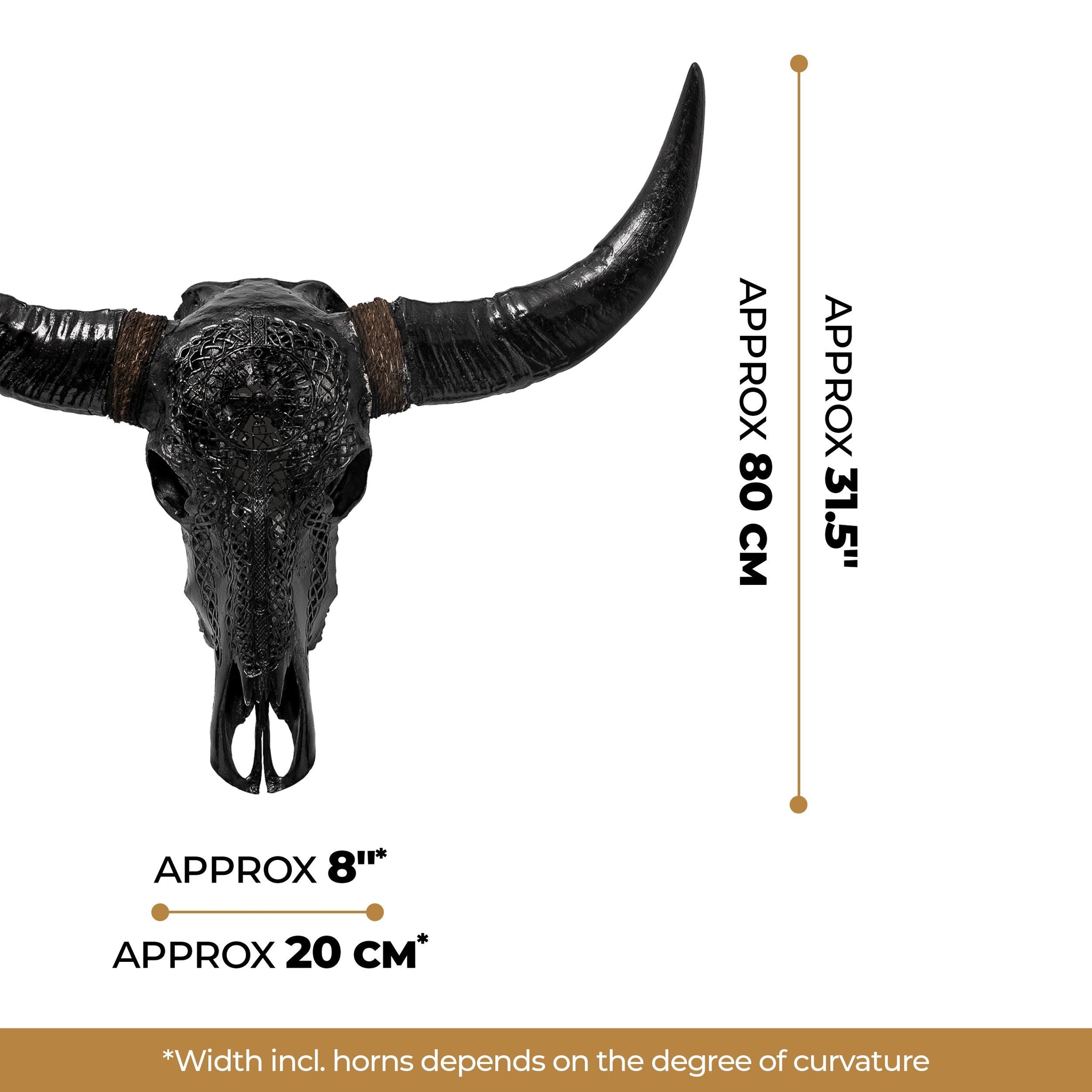 Hand Carved Buffalo Skull - Black Vegvísir