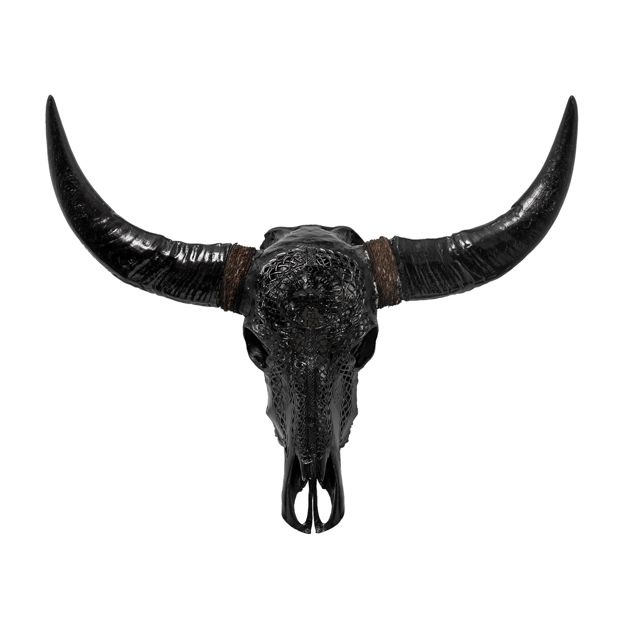 Hand Carved Buffalo Skull - Black Vegvísir