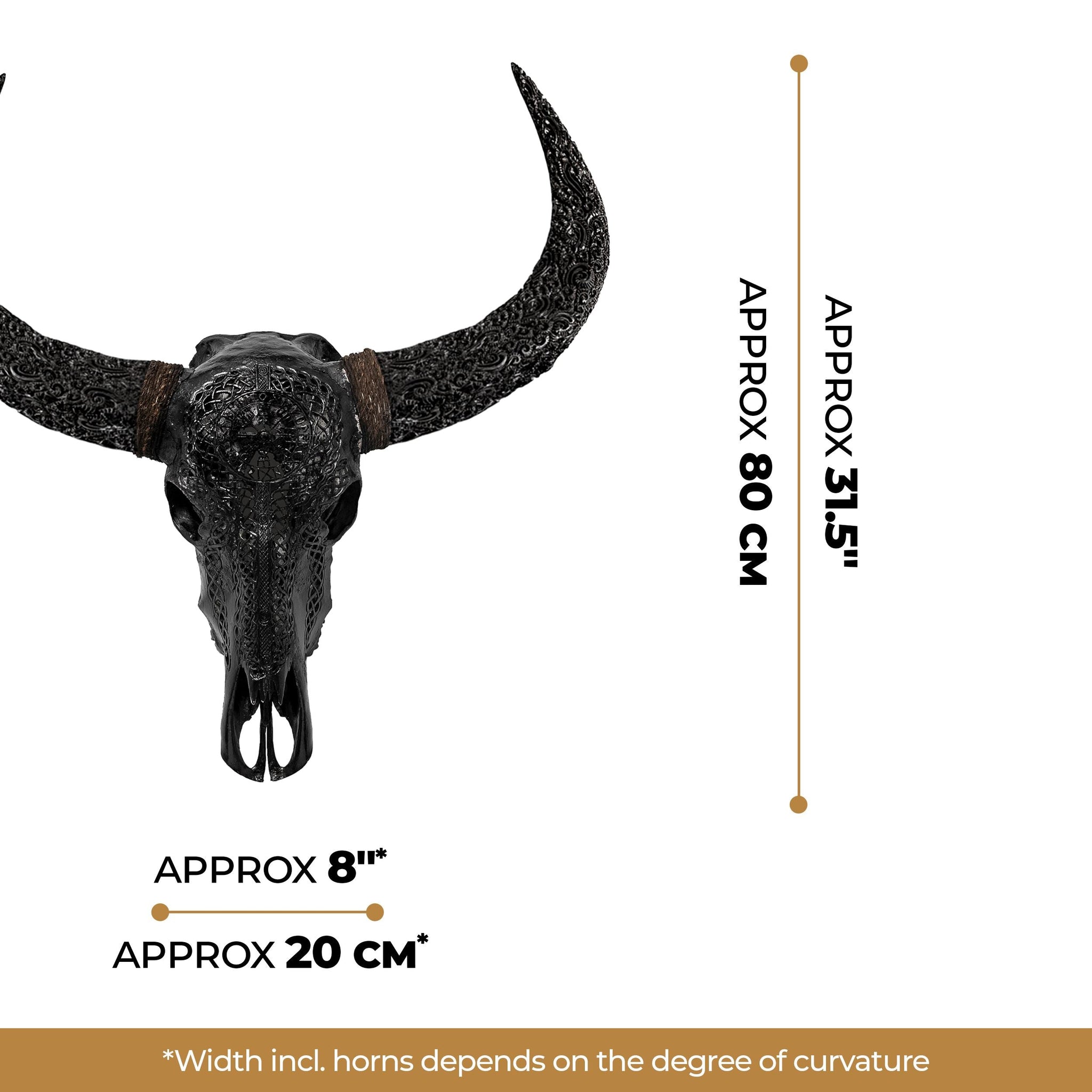 Hand Carved Buffalo Skull - Black Vegvísir