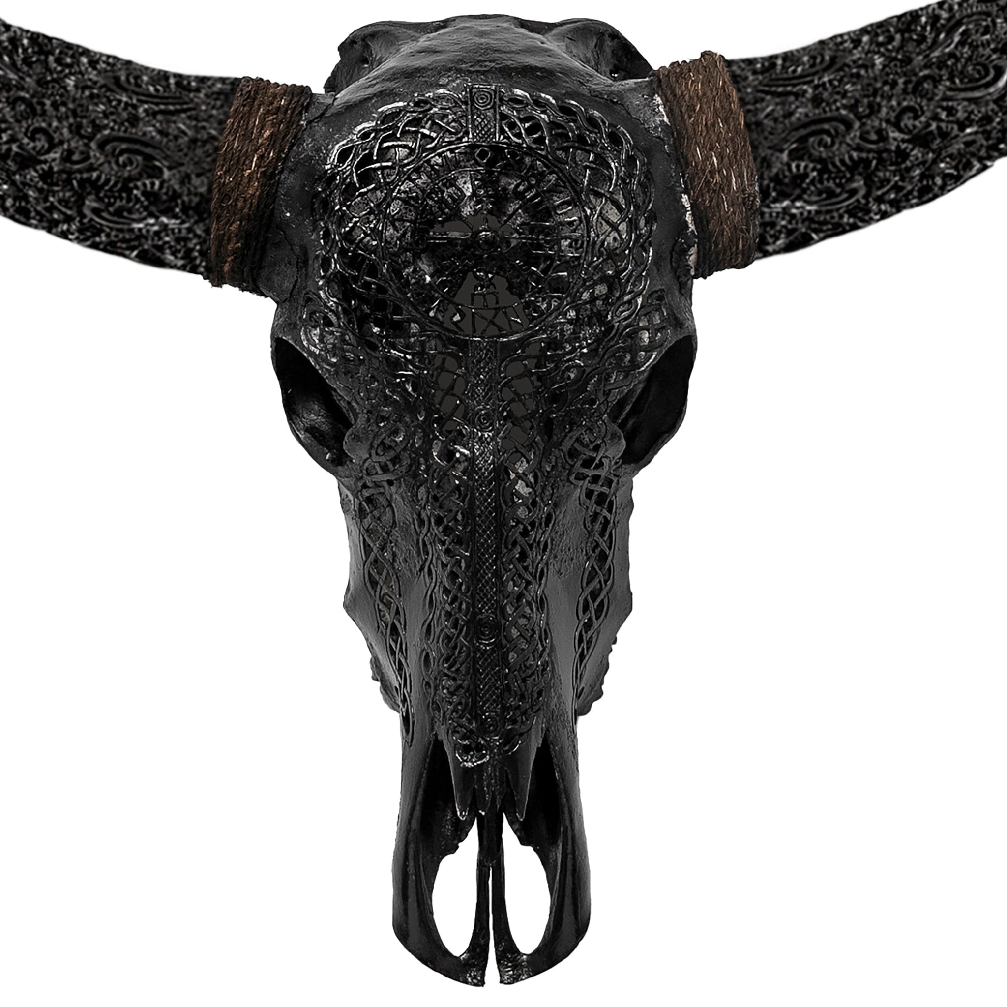 Hand Carved Buffalo Skull - Black Vegvísir