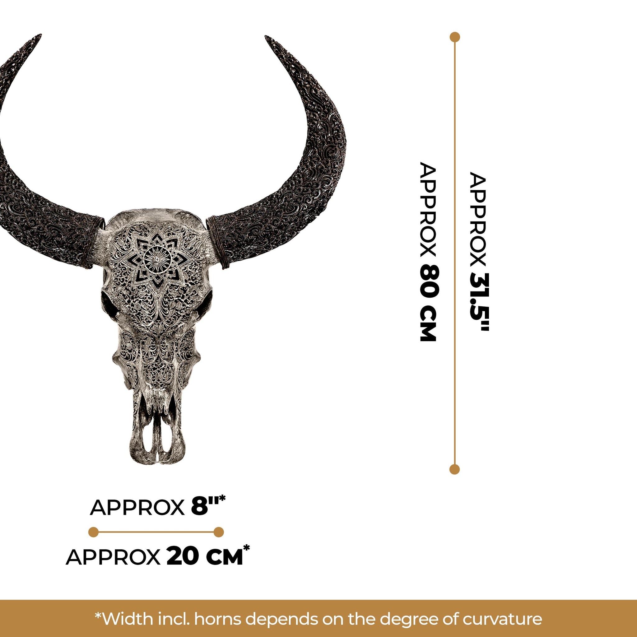 Hand Carved Buffalo Skull - Gray Mandala