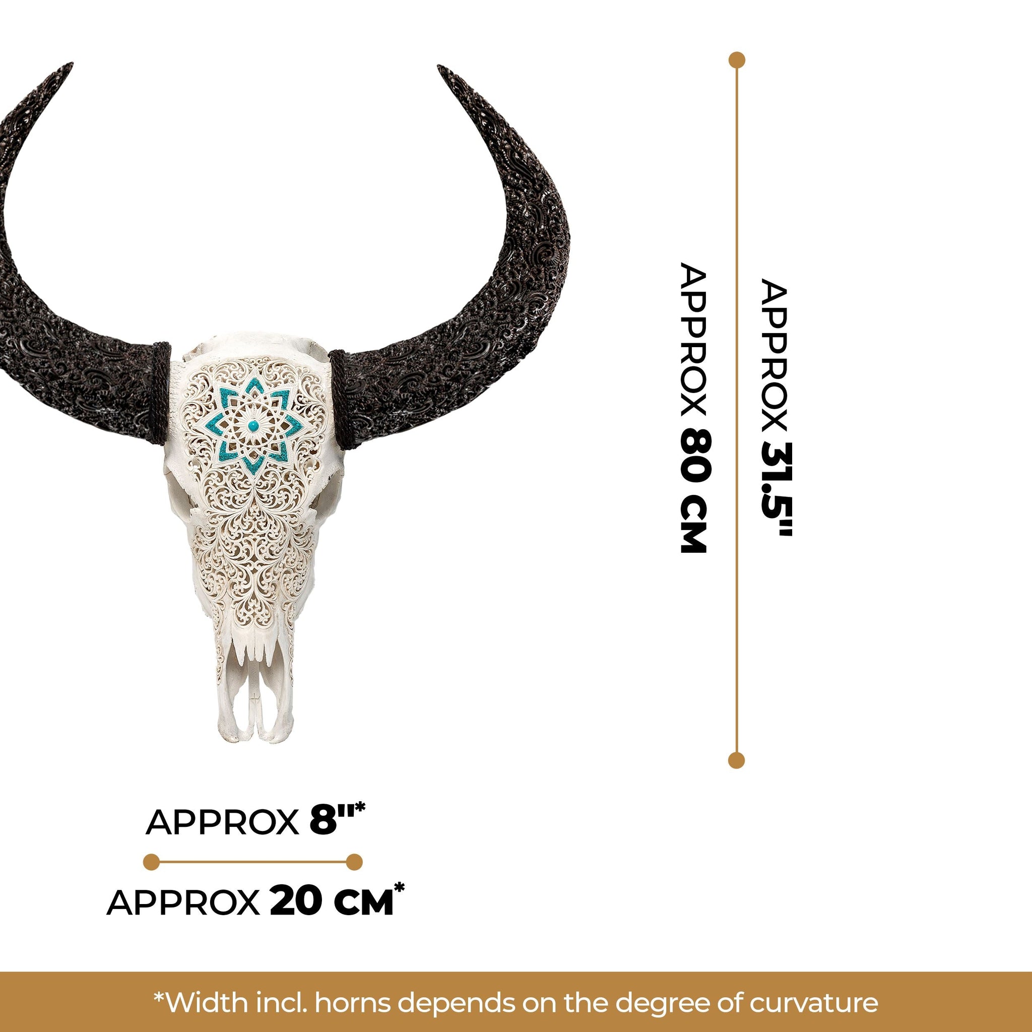 Hand Carved Buffalo Skull - White Glowing Mandala