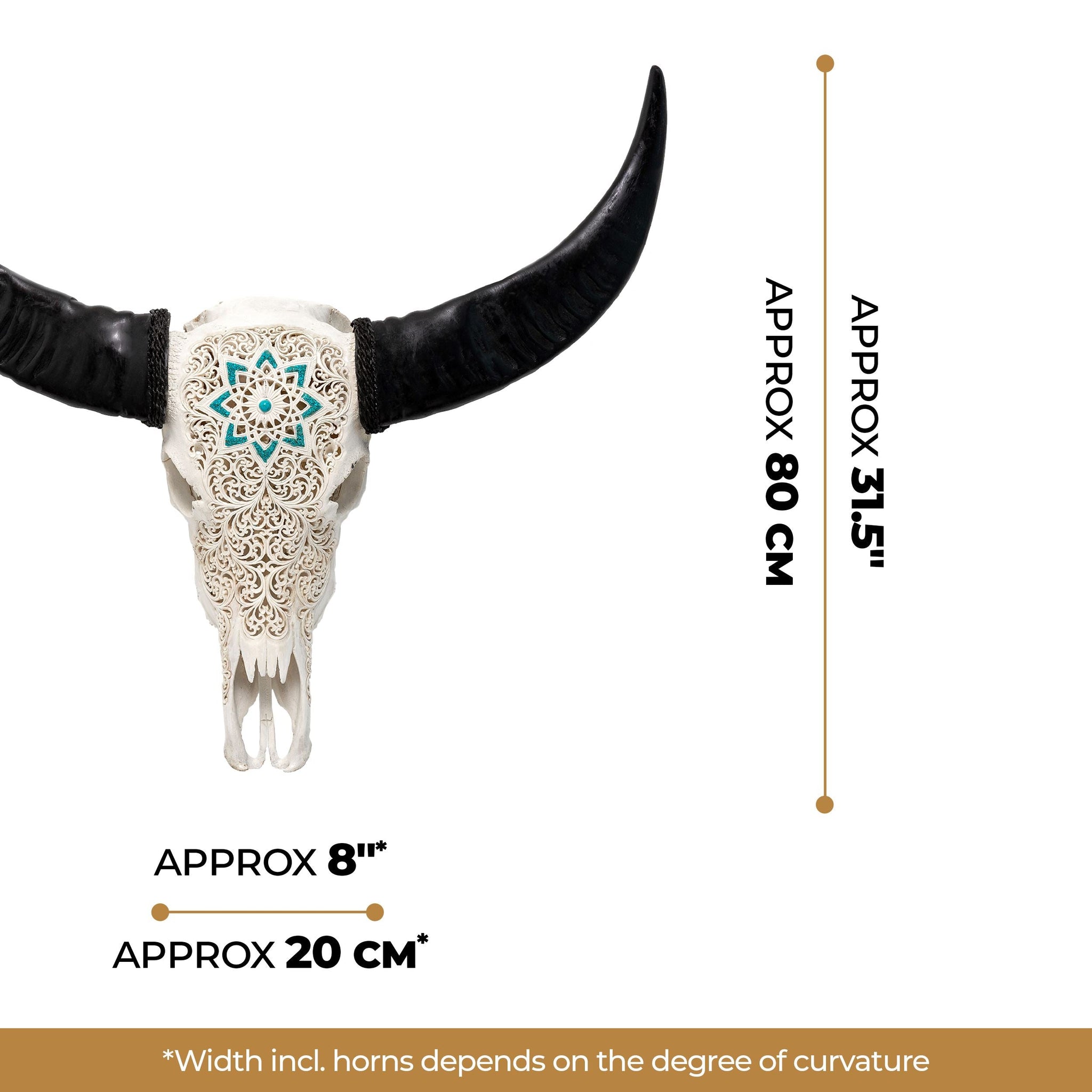 Hand Carved Buffalo Skull - White Glowing Mandala