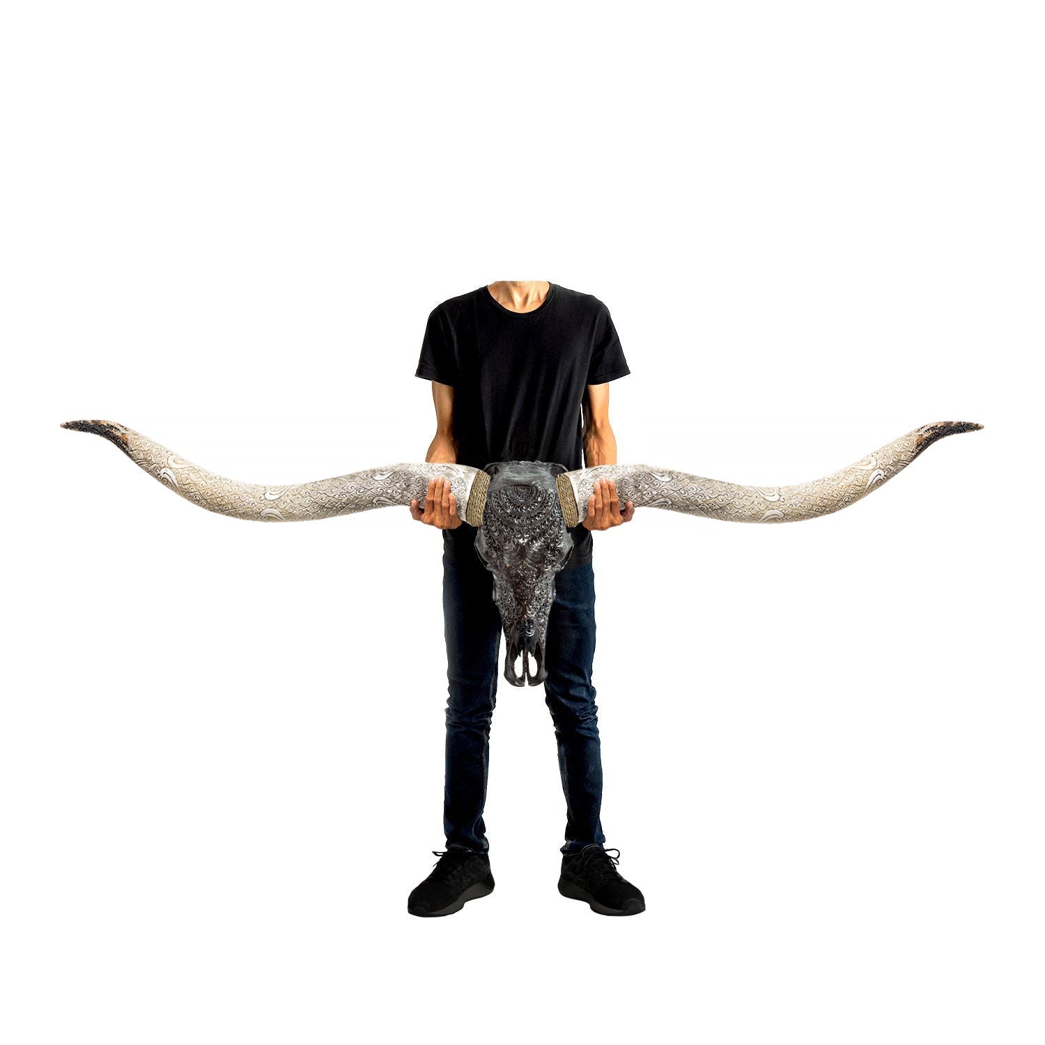 Hand Carved Longhorn Skull // XL Horns - Black Boho