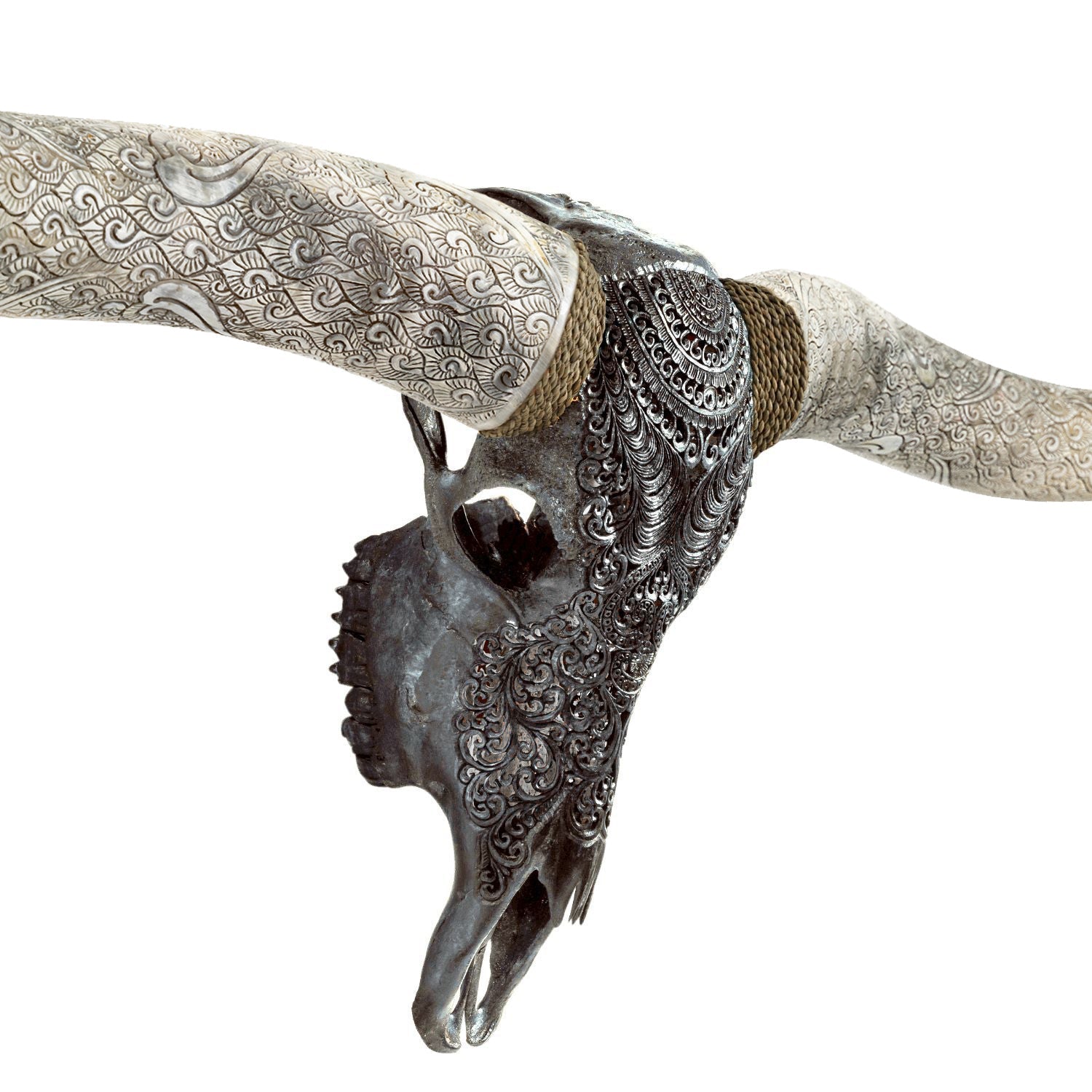 Hand Carved Longhorn Skull // XL Horns - Black Boho