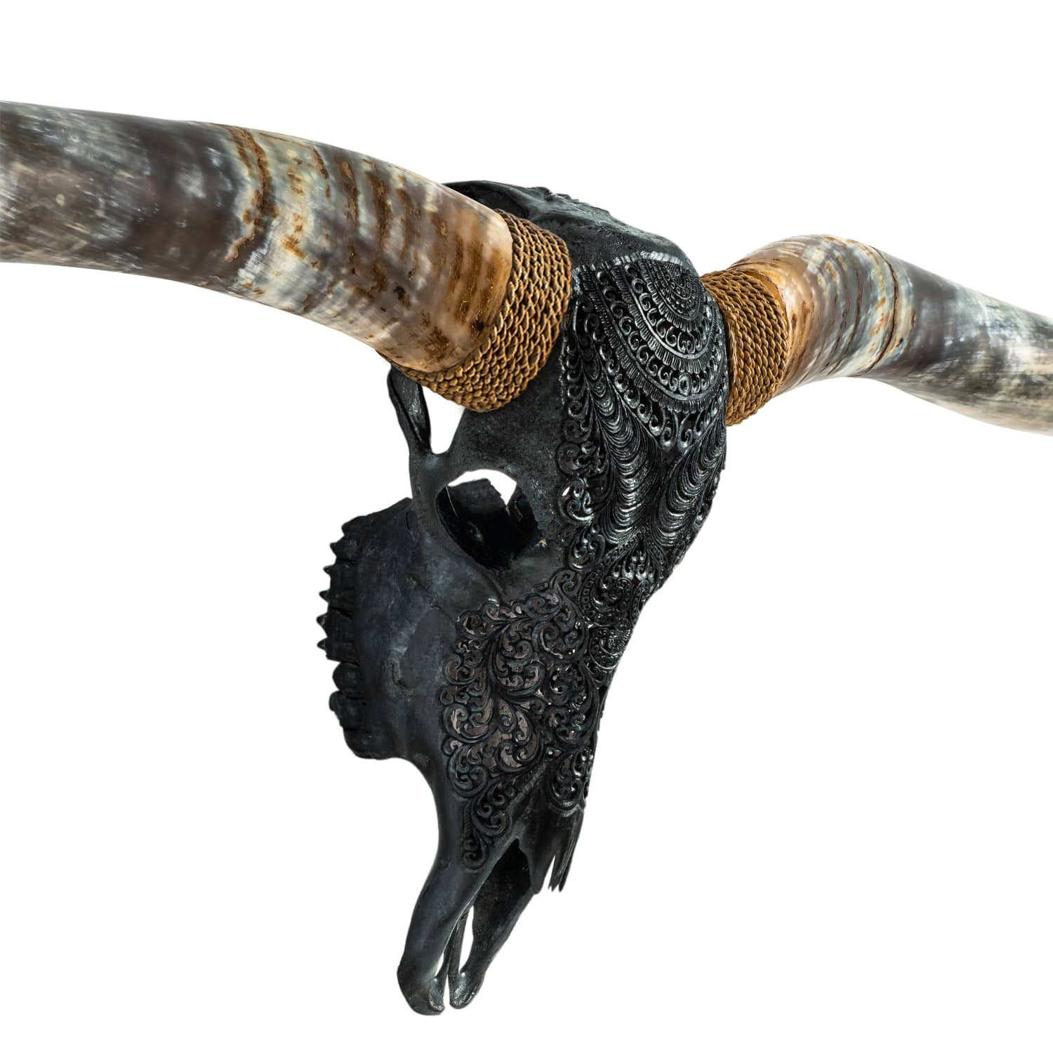 Hand Carved Longhorn Skull // XL Horns - Black Boho