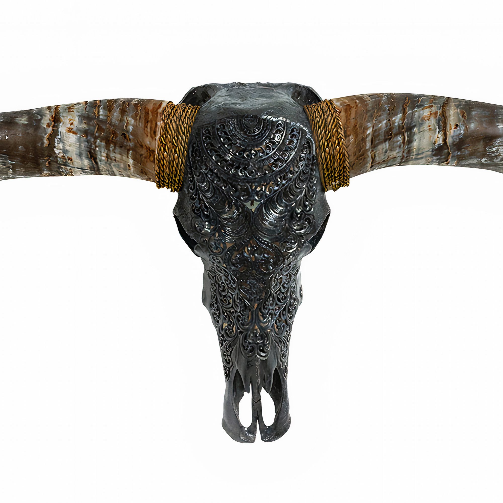 Hand Carved Longhorn Skull // XL Horns - Black Boho