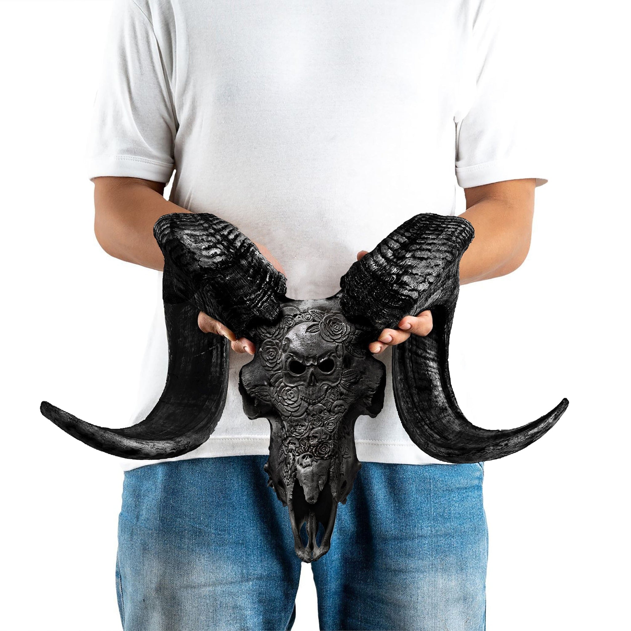 Hand Carved Ram Skull - Black Thorn