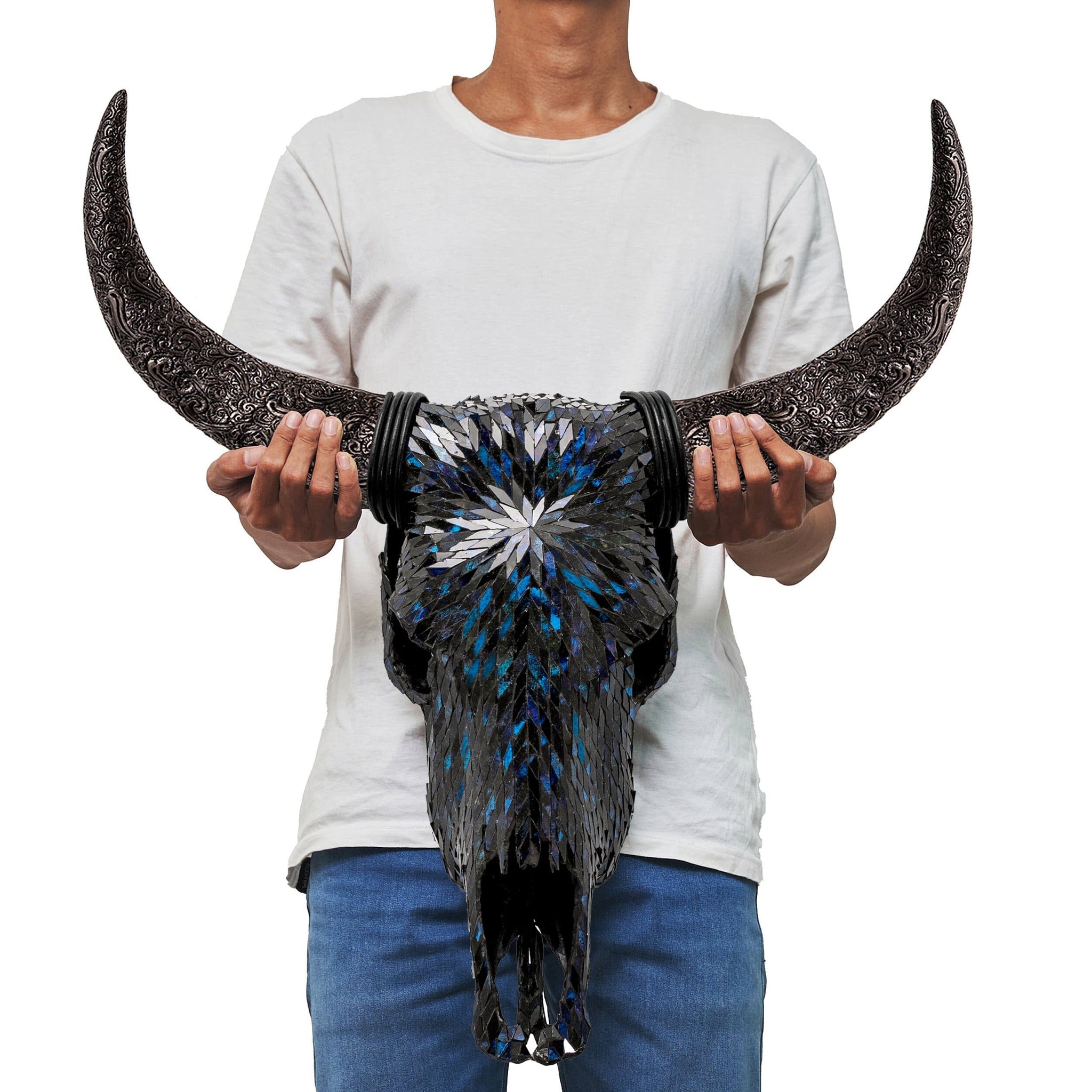 Cow Skull - Blue Mirror // Mosaic Finish
