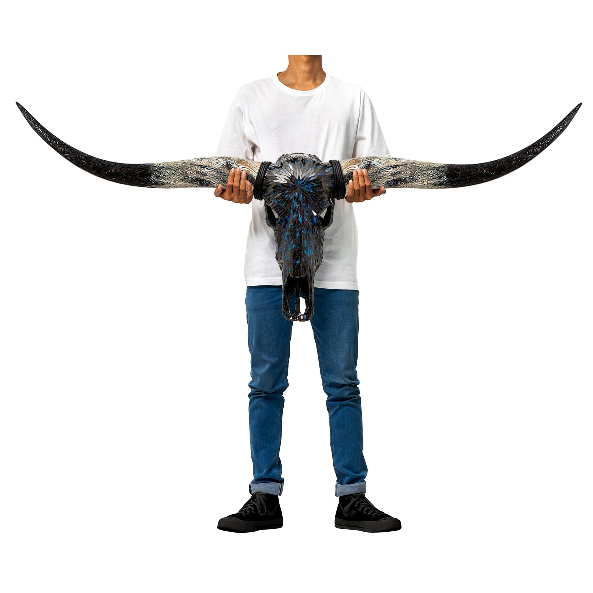 Longhorn Skull - Blue Mirror // Mosaic Finish