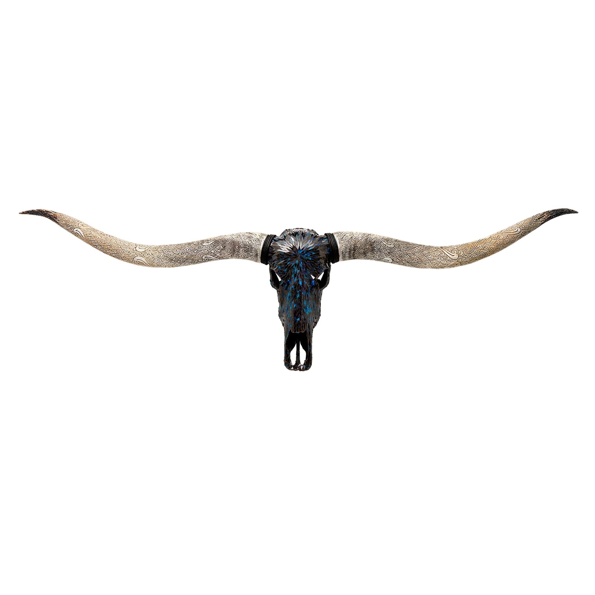 Longhorn Skull // XL Horns - Blue Mirror // Mosaic Finish