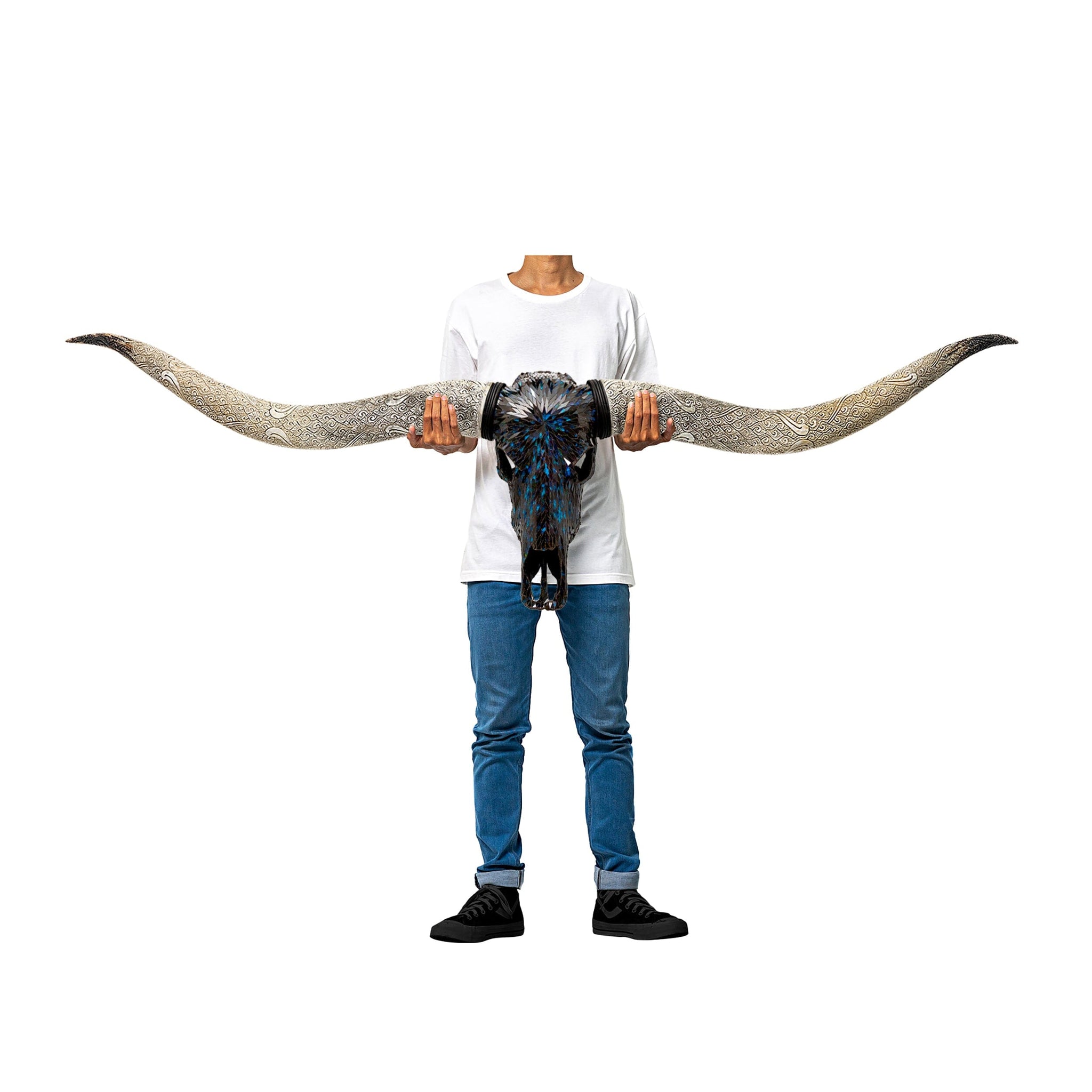 Longhorn Skull // XL Horns - Blue Mirror // Mosaic Finish