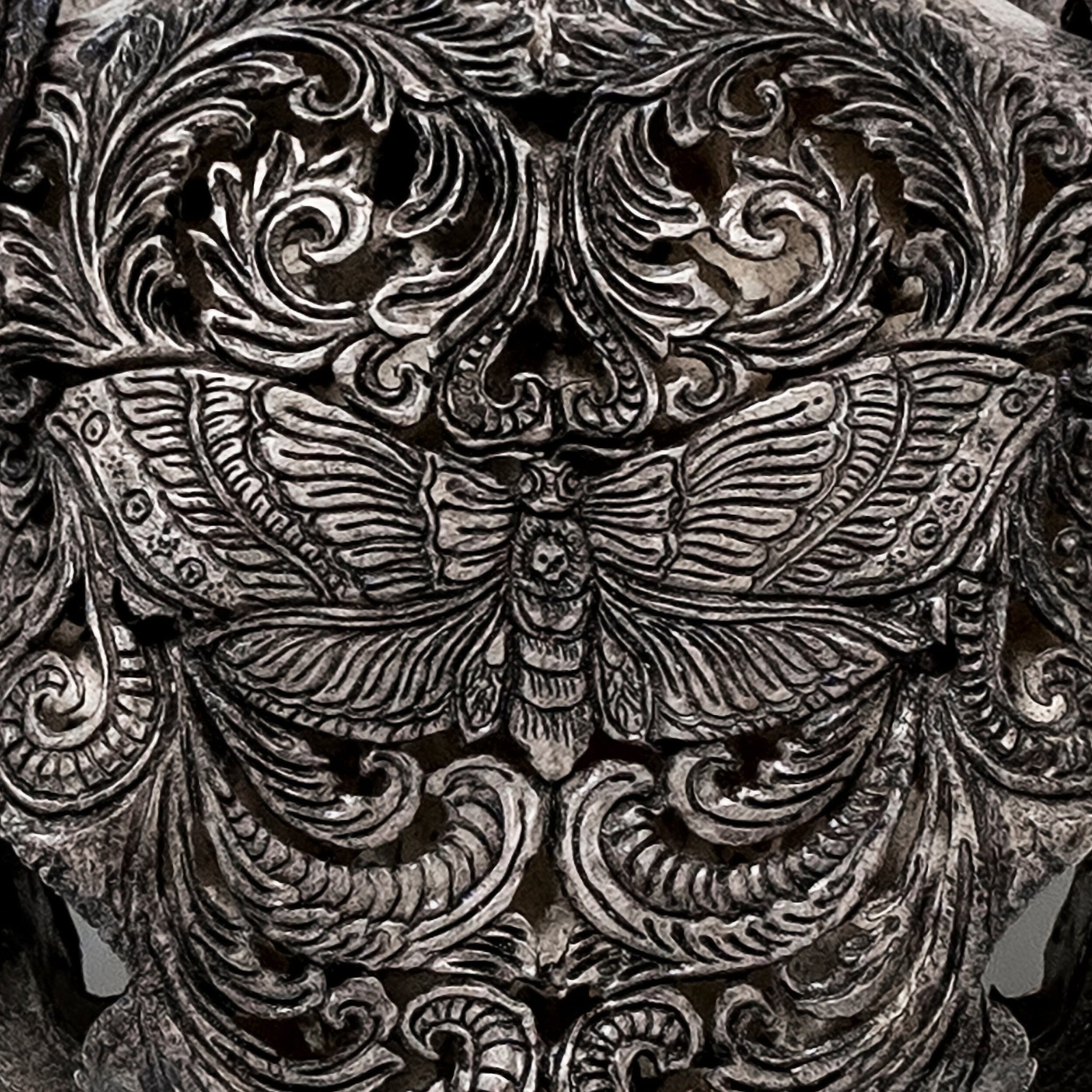 Hand Carved Cow Skull - Gray Moth