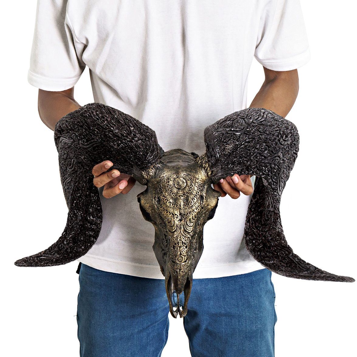 Hand Carved Ram Skull - Boho Tribal // Metallic Finish