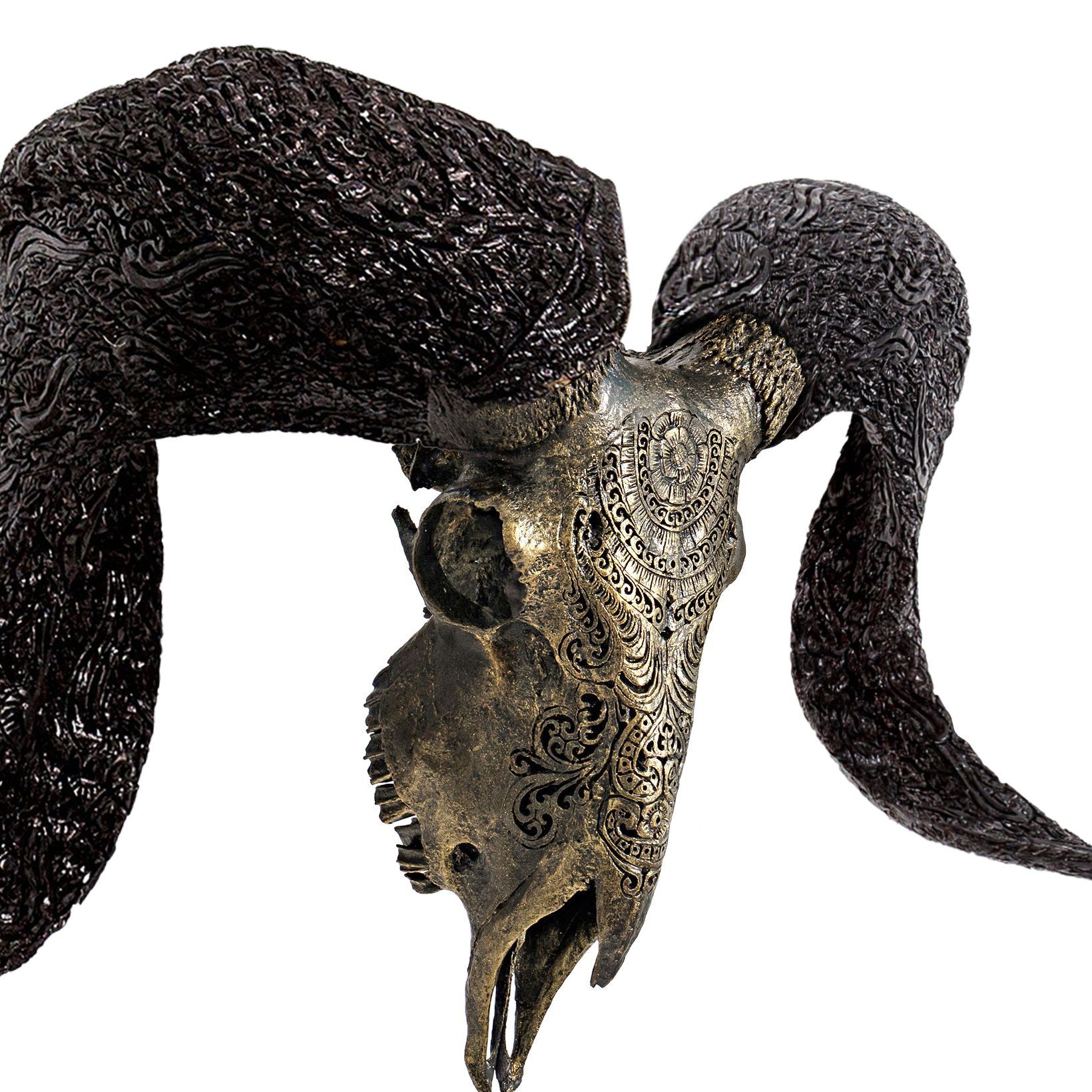 Hand Carved Ram Skull - Boho Tribal // Metallic Finish