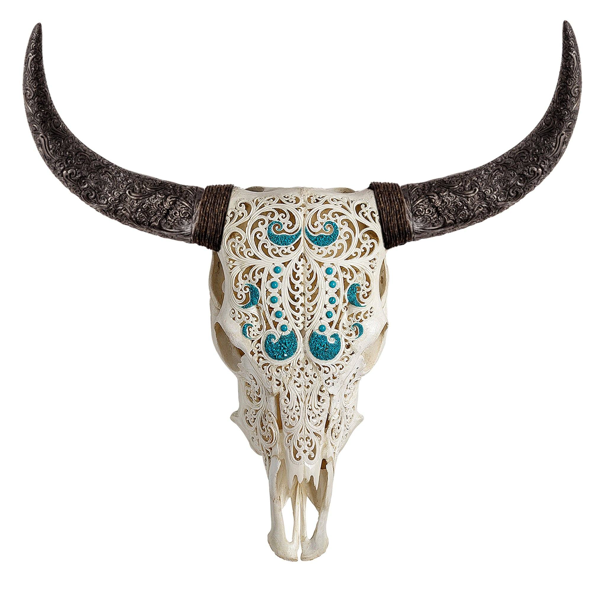 Hand Carved Cow Skull - Wavy Water