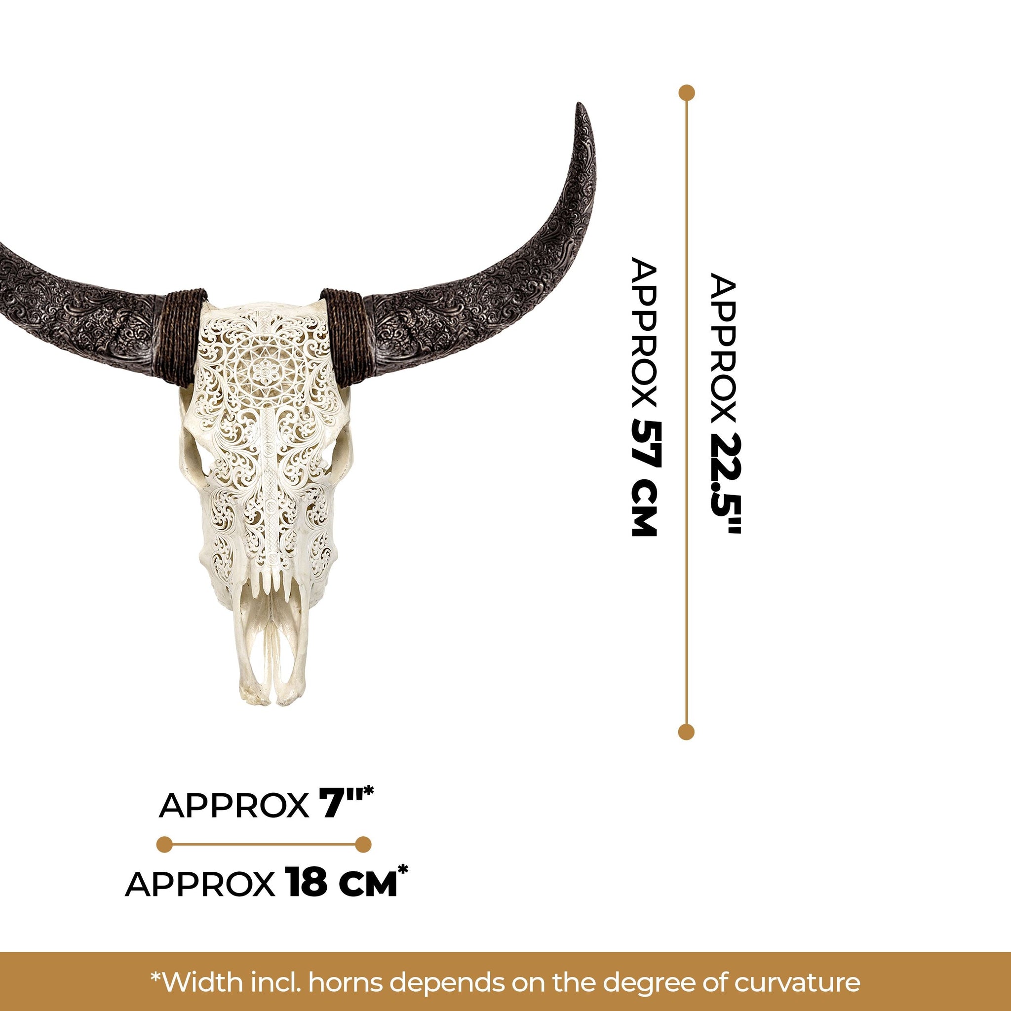 Hand Carved Cow Skull - White Sun