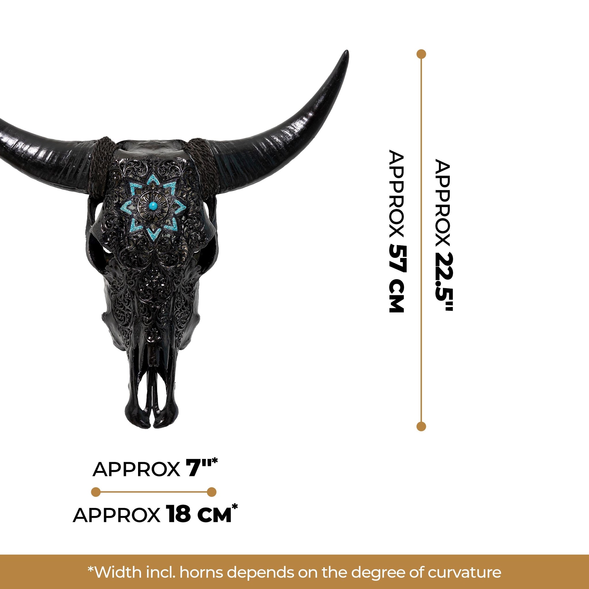 Hand Carved Cow Skull - Black Glowing Mandala