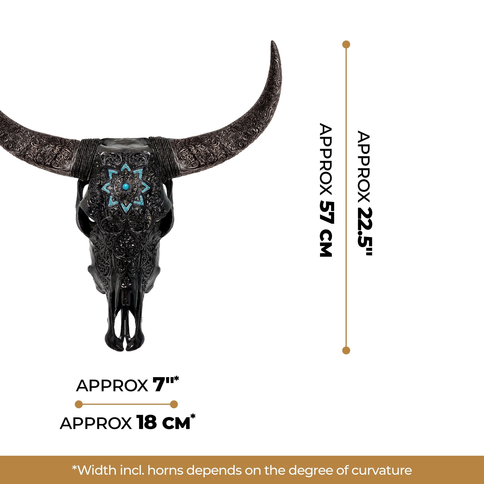 Hand Carved Cow Skull - Black Glowing Mandala