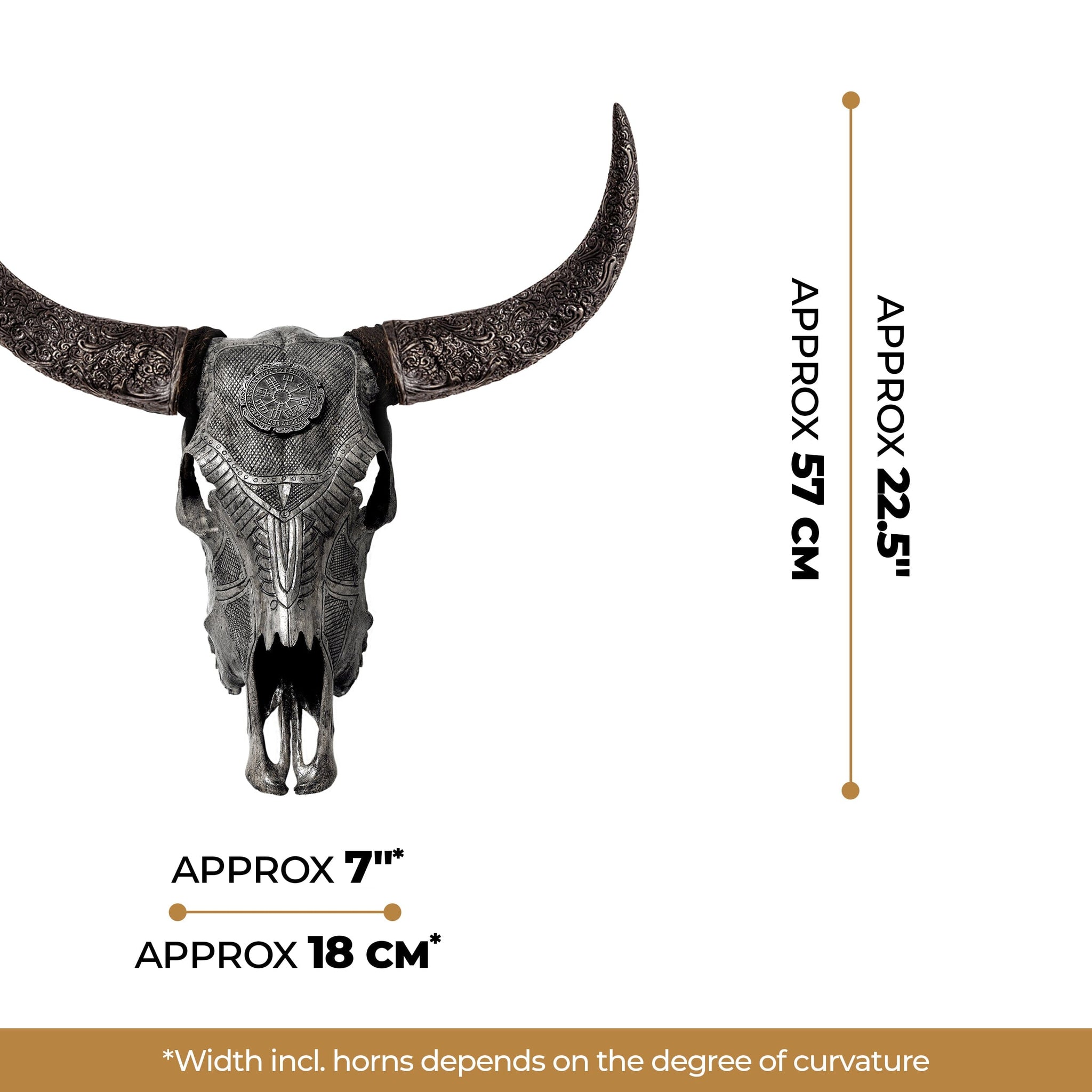 Hand Carved Cow Skull - Gray Nordic Compass