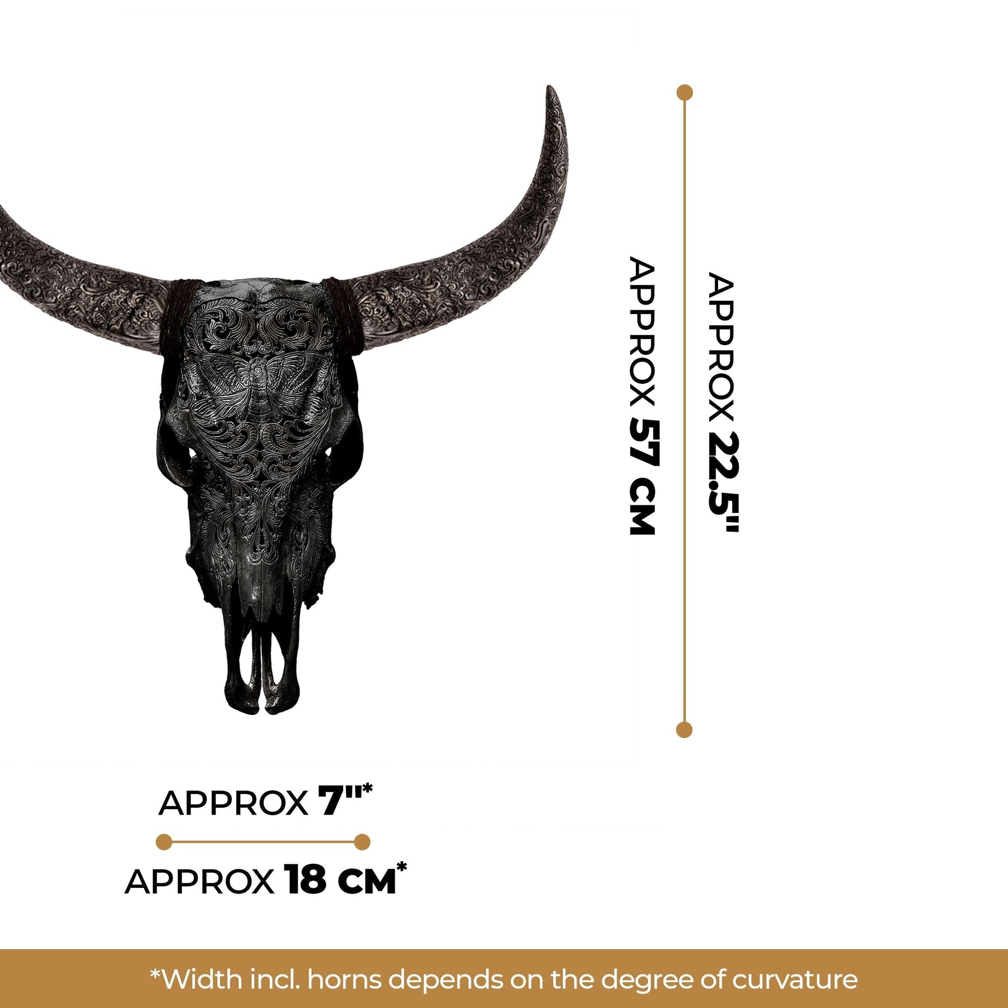 Hand Carved Cow Skull - Black Moth