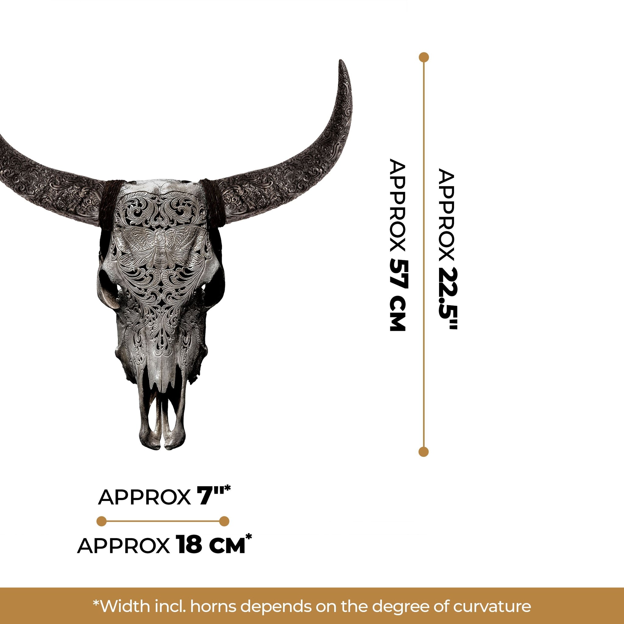 Hand Carved Cow Skull - Gray Moth