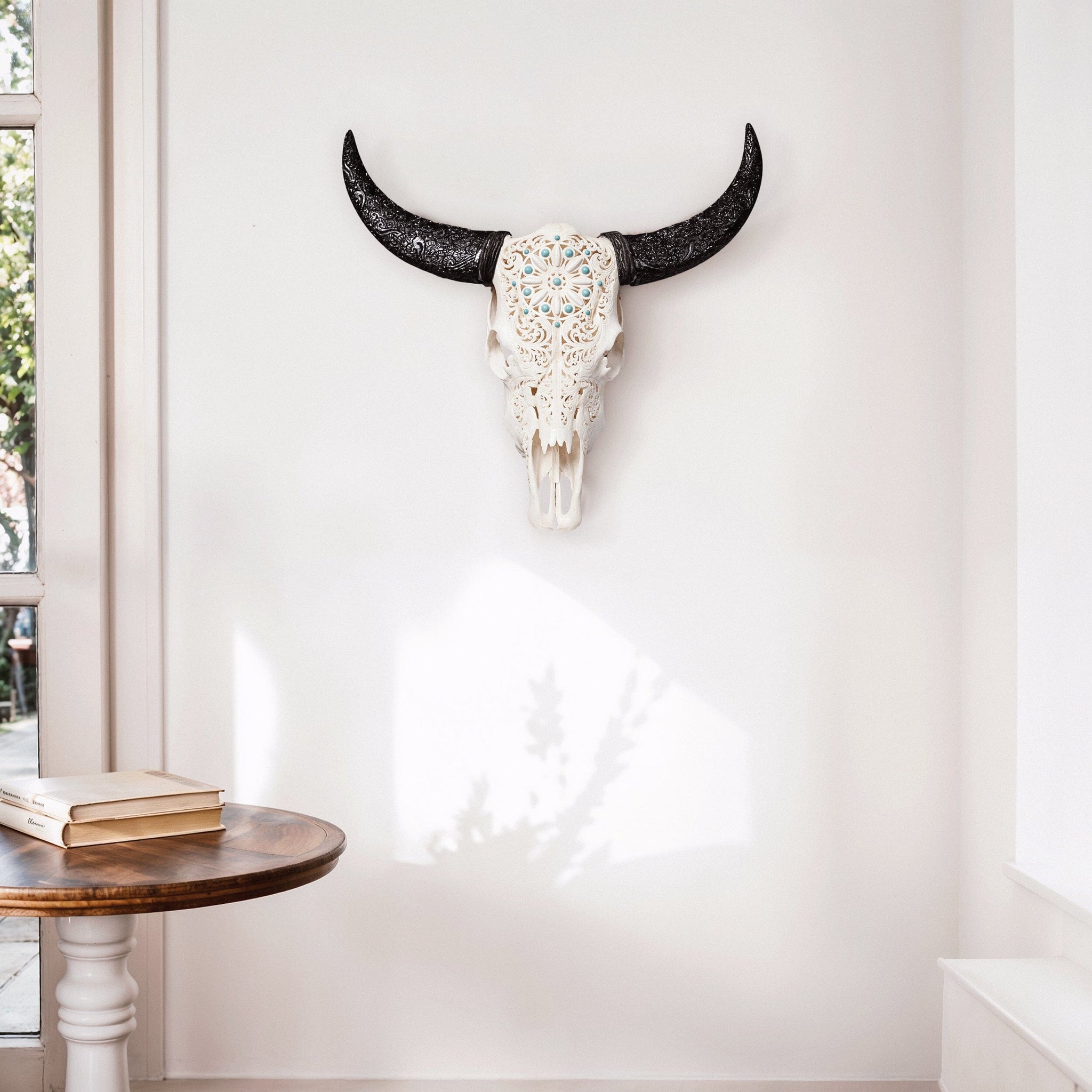 Hand Carved Cow Skull - Turquoise Dreaming