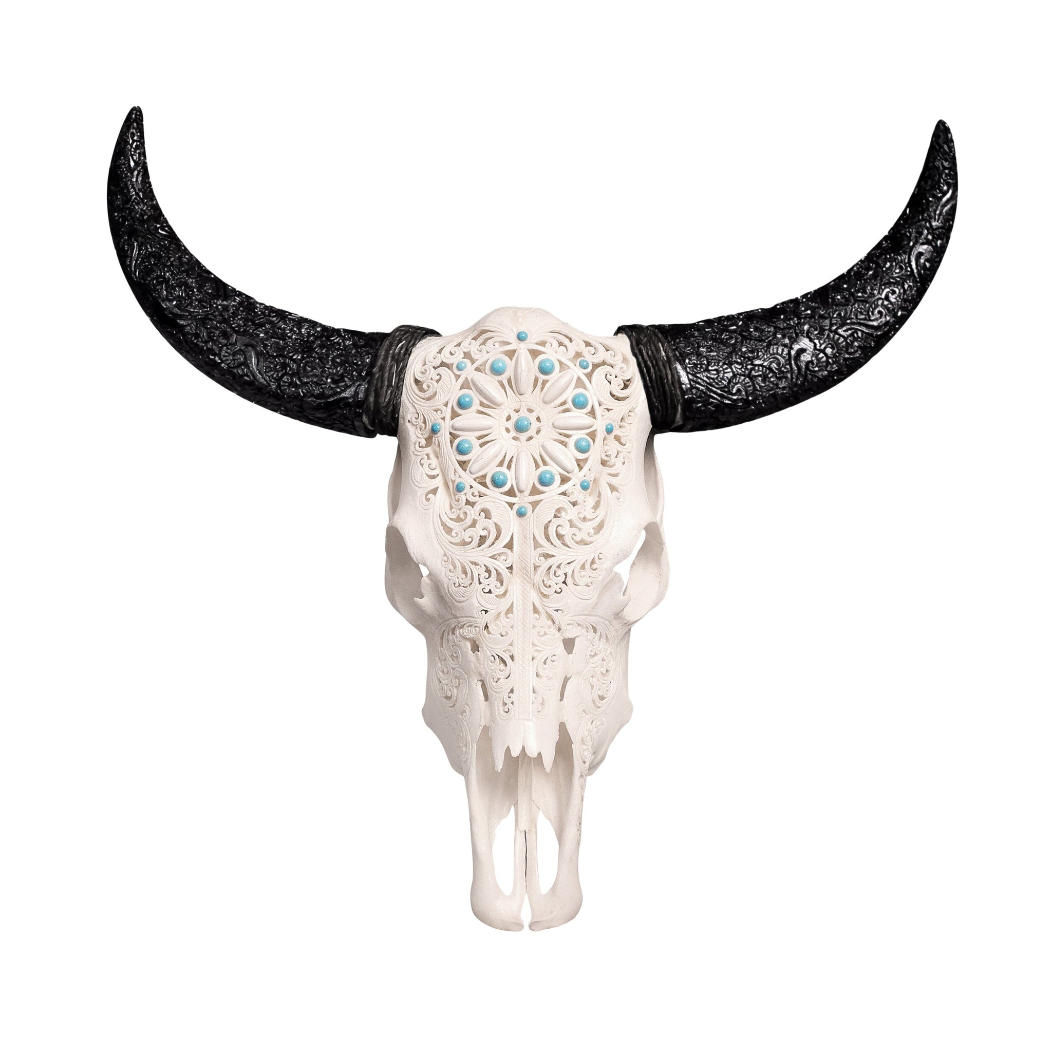Hand Carved Cow Skull - Turquoise Dreaming