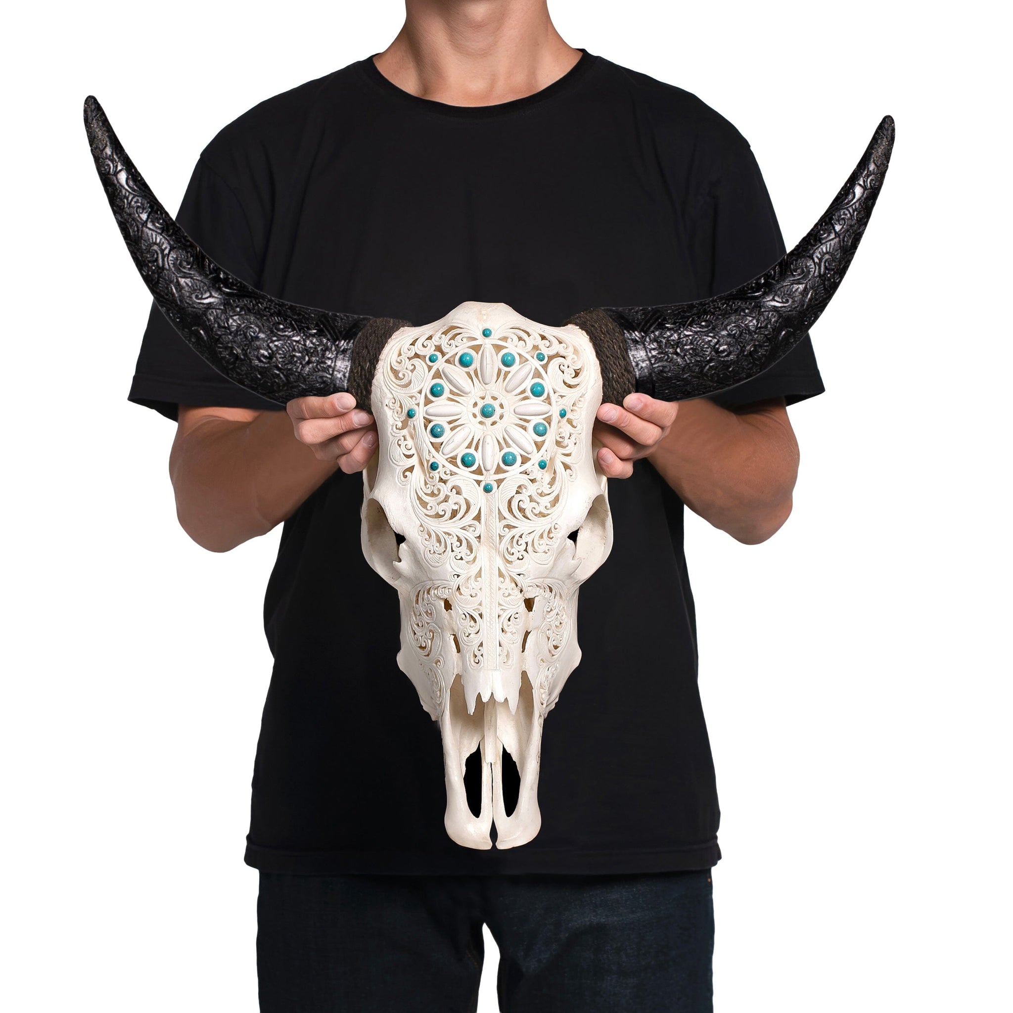 Hand Carved Cow Skull - Turquoise Dreaming