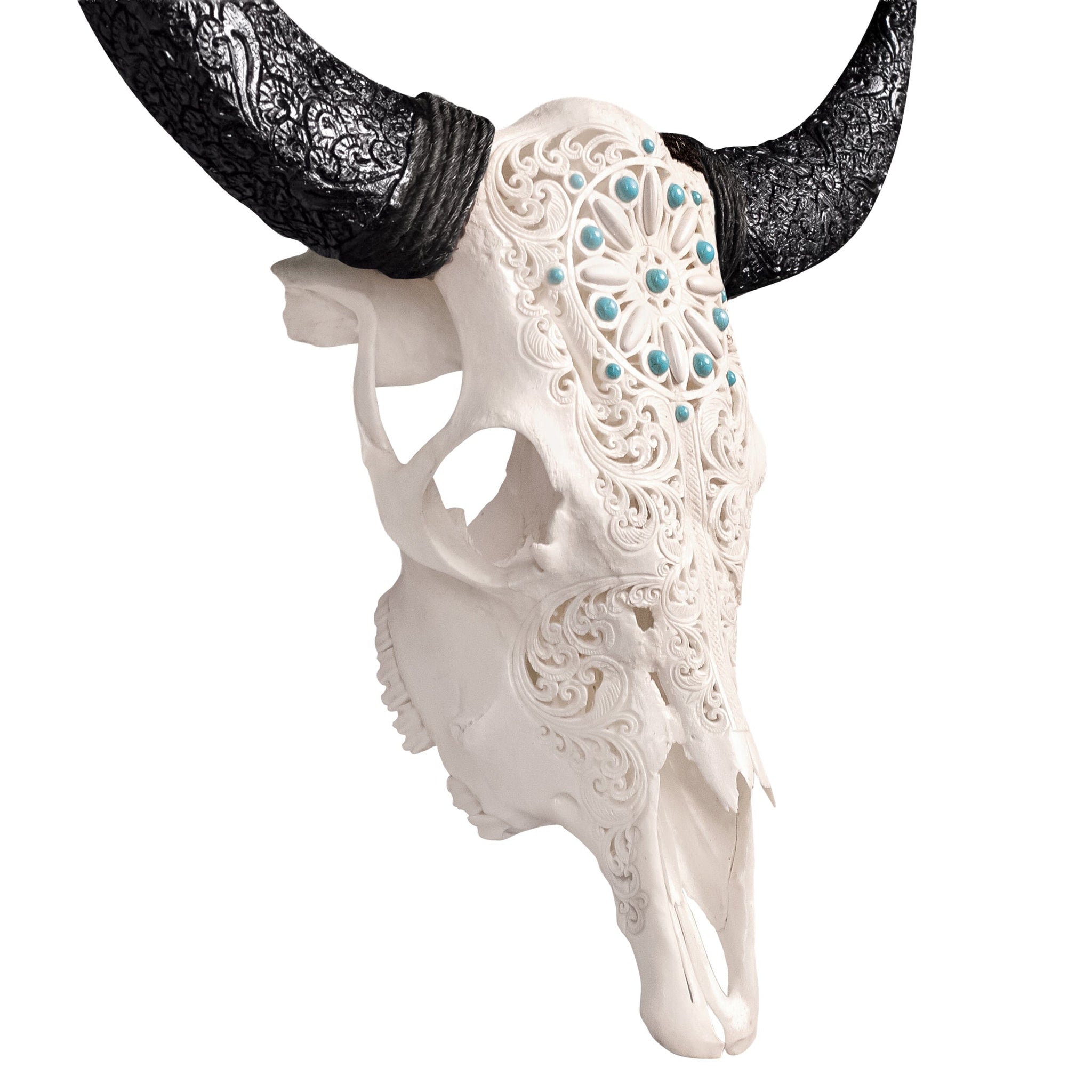 Hand Carved Cow Skull - Turquoise Dreaming
