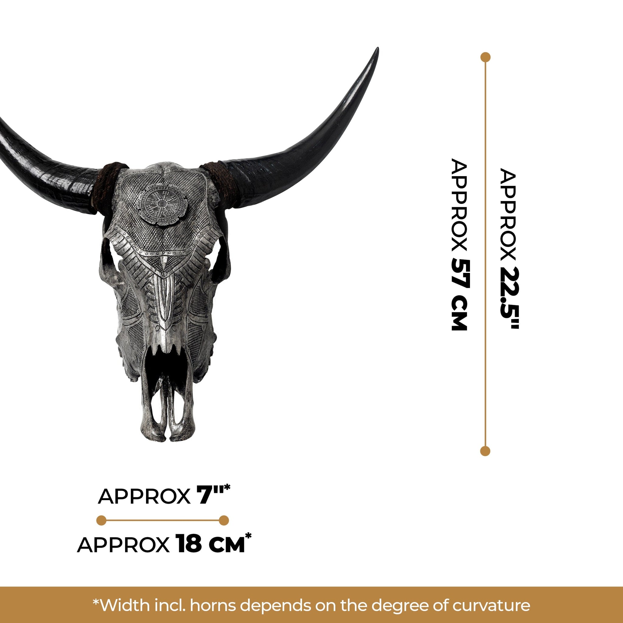 Hand Carved Cow Skull - Gray Nordic Compass