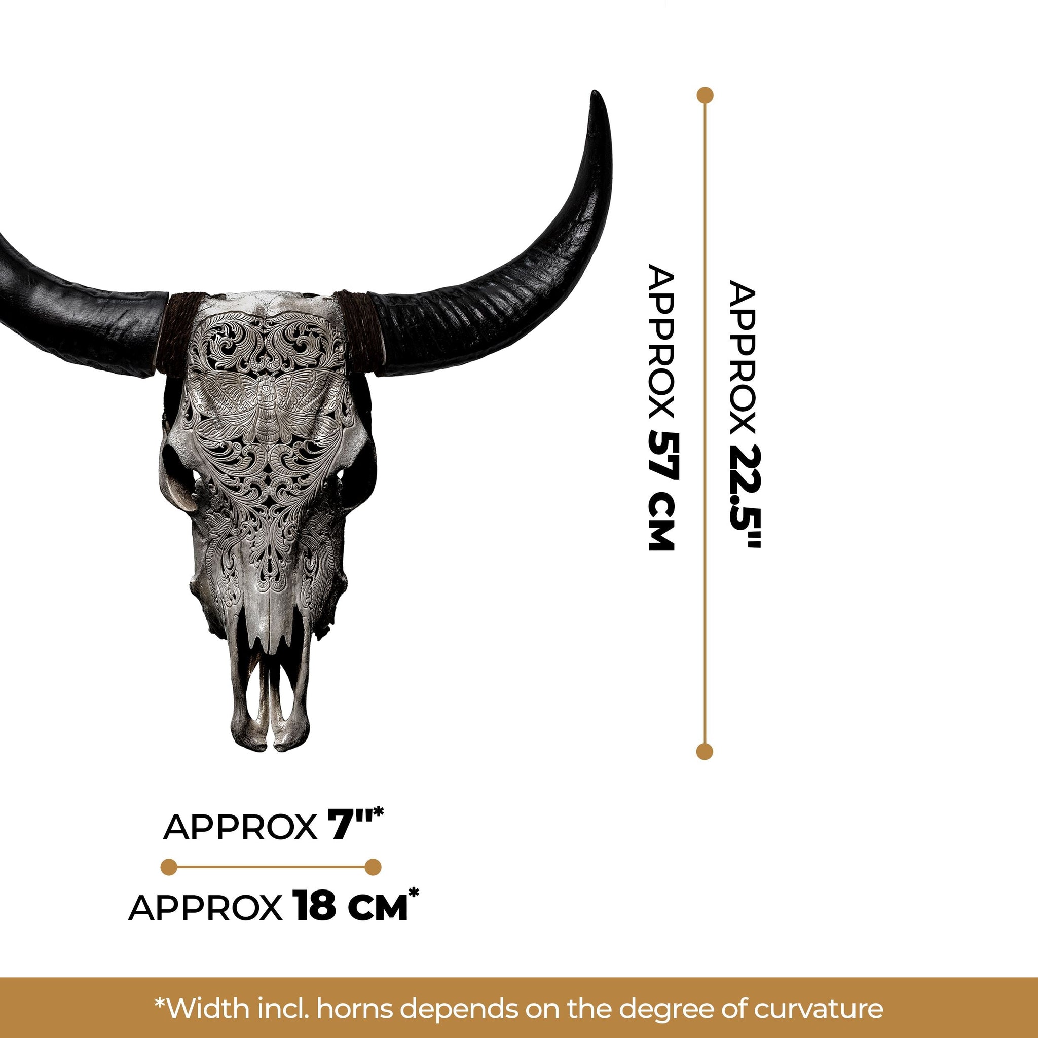 Hand Carved Cow Skull - Gray Moth