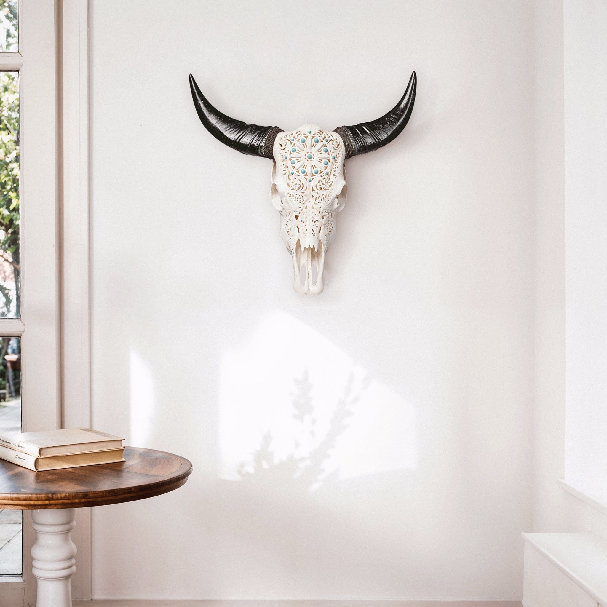 Hand Carved Cow Skull - Turquoise Dreaming