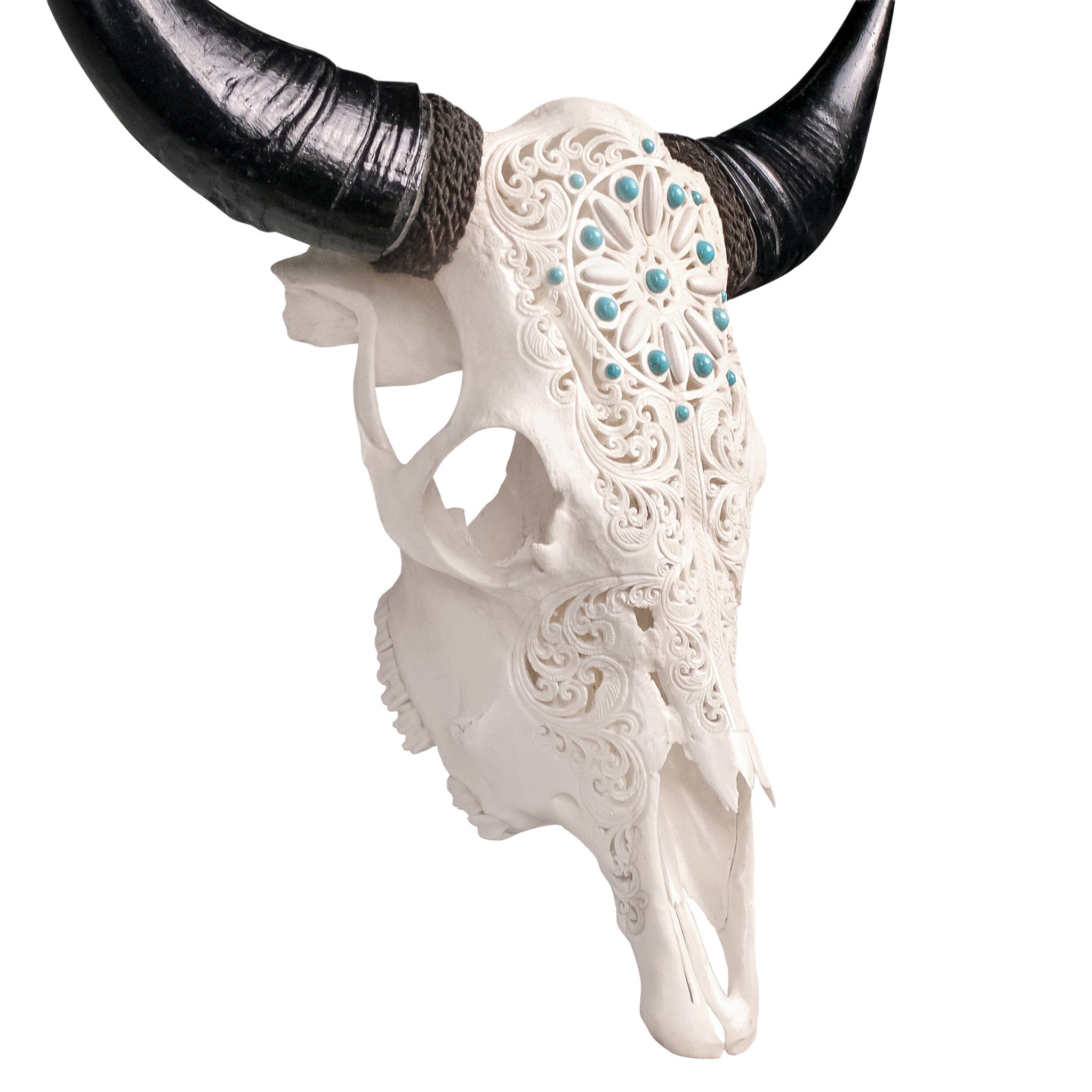 Hand Carved Cow Skull - Turquoise Dreaming