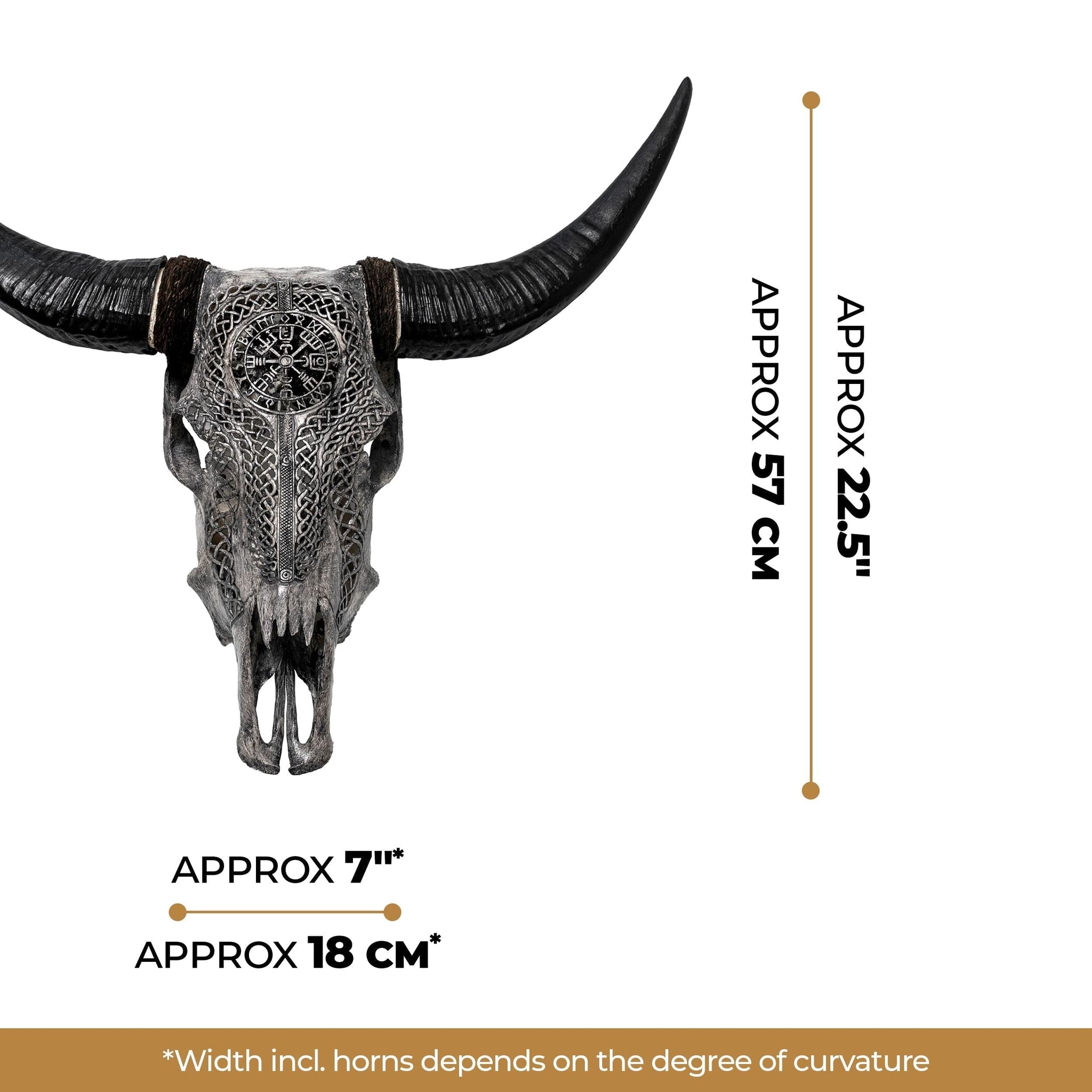 Hand Carved Cow Skull - Gray Vegvísir